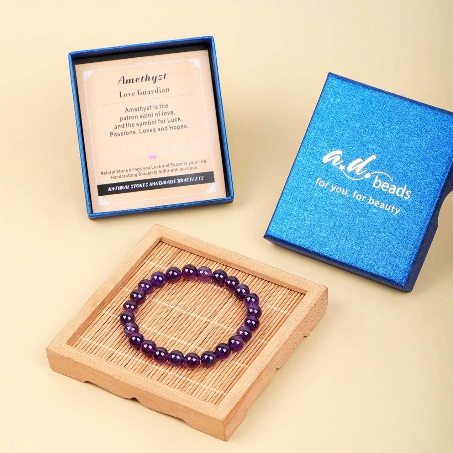 AD Beads Handmade Gemstone Stretch Elastic Bracelet Crystal Healing Reiki Nature's Beauty and Spiritual Essence Unisex (10mm, Amethyst (Love Guardian))