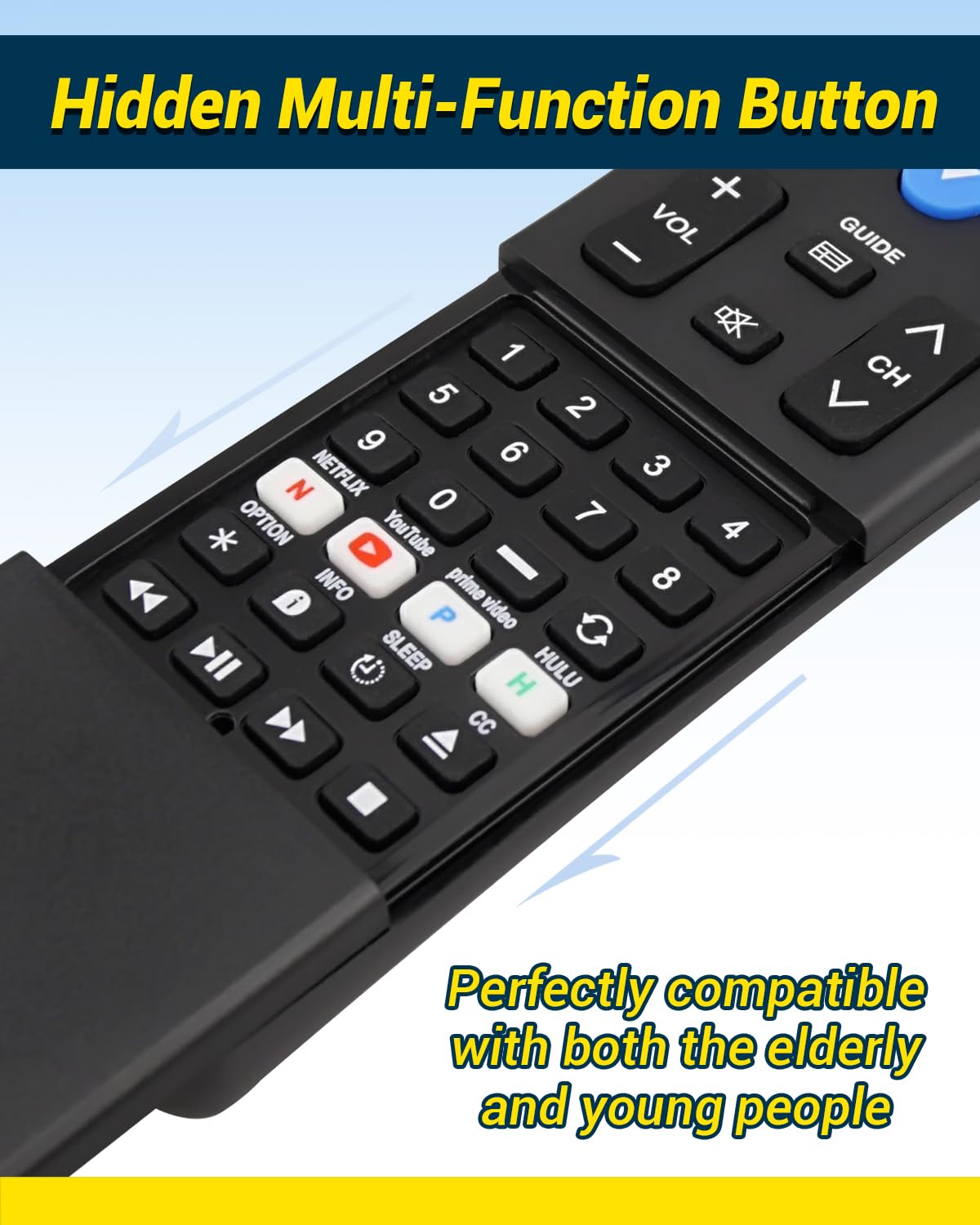 Big Button TV Remote Waterproof Control Remoto 4-in-1 Universal for Seniors with Learning Functions Easy to Use and Set Up for TV DVD/VCR/DVB Streaming Box Soundbar 2-Device Switching