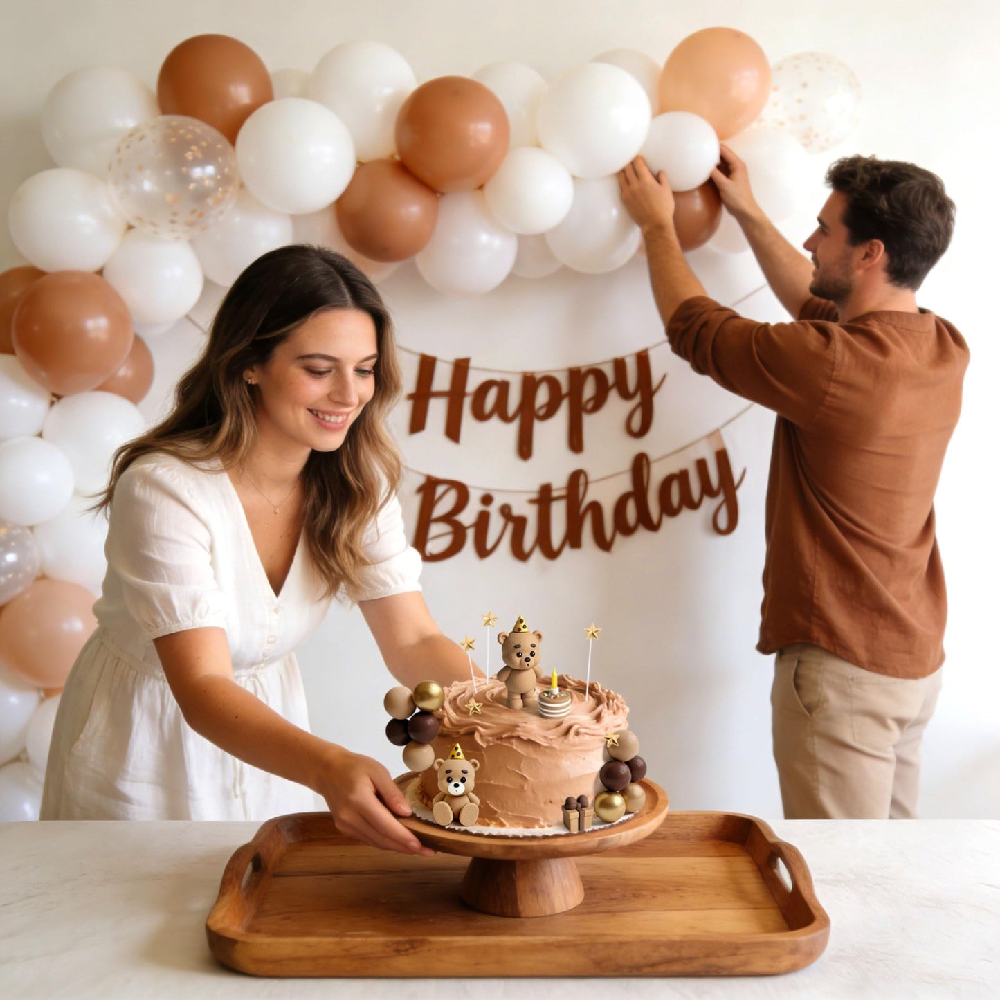 LaVenty Brown Bear Cake Decoration Beige Brown Balls Cake Topper Boho Cake Cake Decoration Baby Shower Birthday Cake Decoration