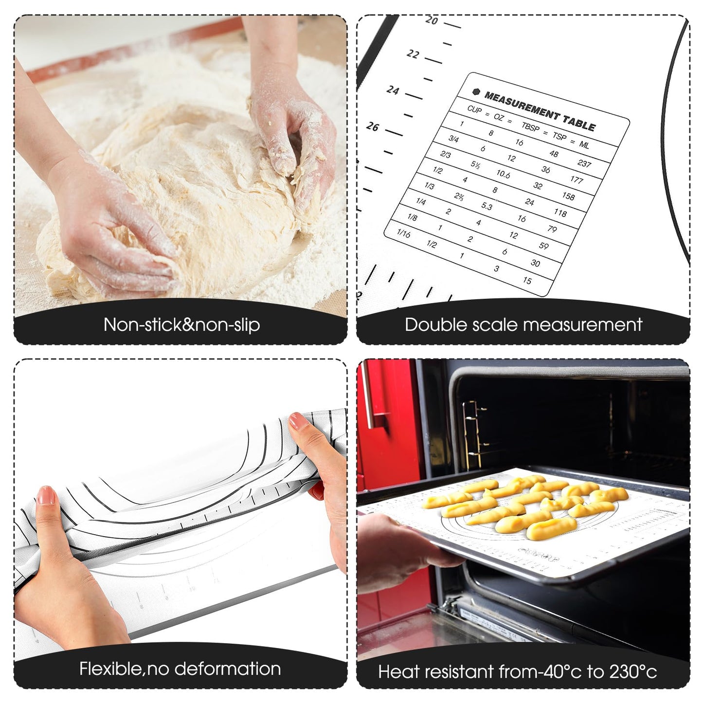 Dandat Rolling Pin with Adjustable Thickness Rings and Silicone Baking Pastry Mat Biscuit Cutter Bench Scraper Stainless Steel Dough Roller Rolling Pins for Baking Cookies Pie Pasta Pastries(Black)