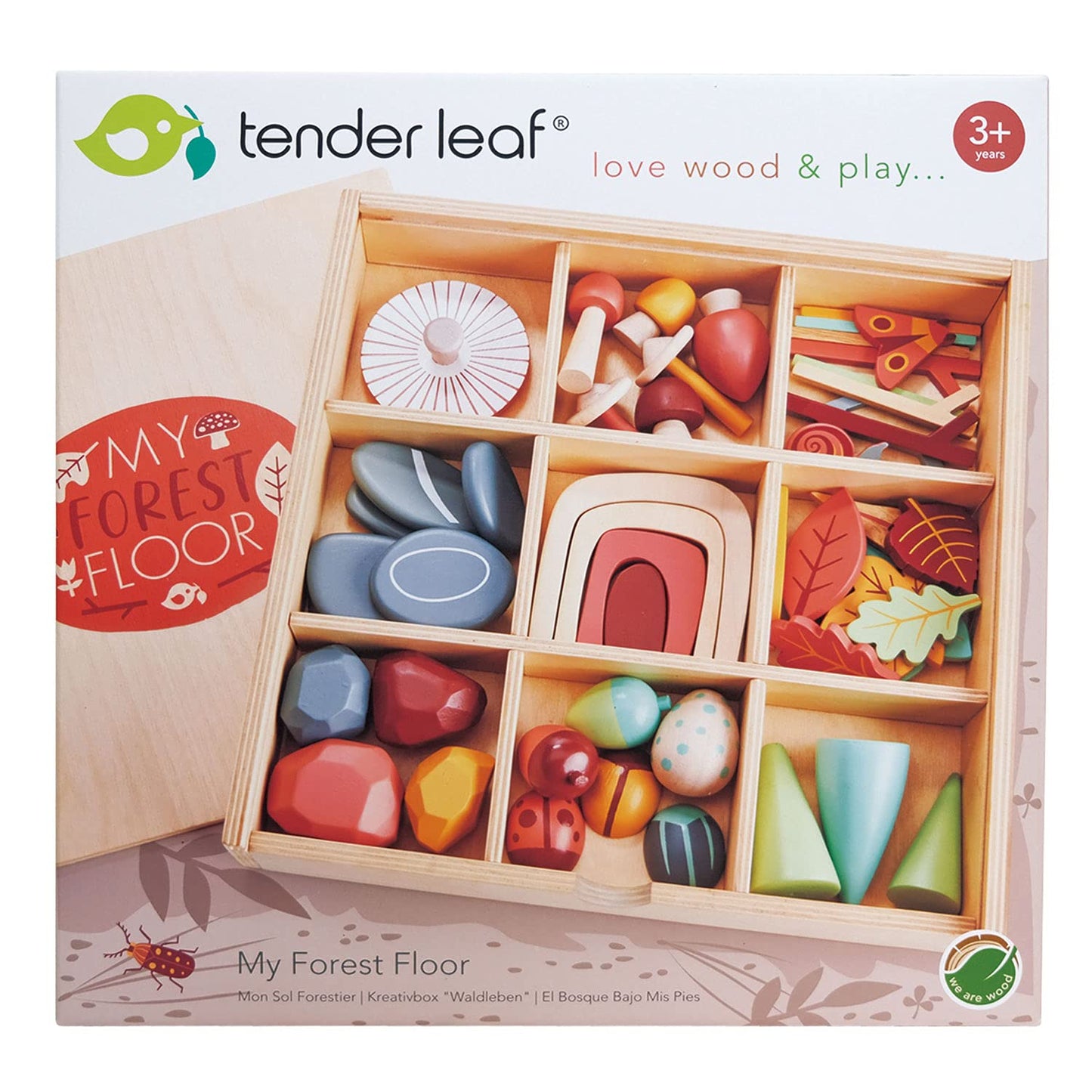 Tender Leaf Toys My Forest Floor - Wooden Open-Ended Tinker Tray Creative Play Box with Removable Compartments - Montessori Toy for Imaginative Play - Age 3+