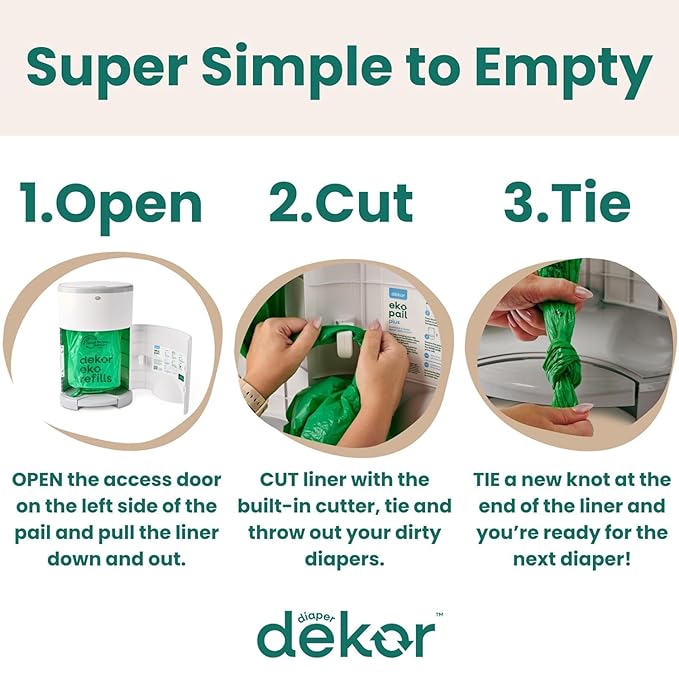 Diaper Dekor EKO MINI Diaper Pail, White, ONLY Eco-Friendly Diaper Pail Made with 70% Recycled Materials, Hands-Free: Step–Drop–Done, Cost-Effective Refill System