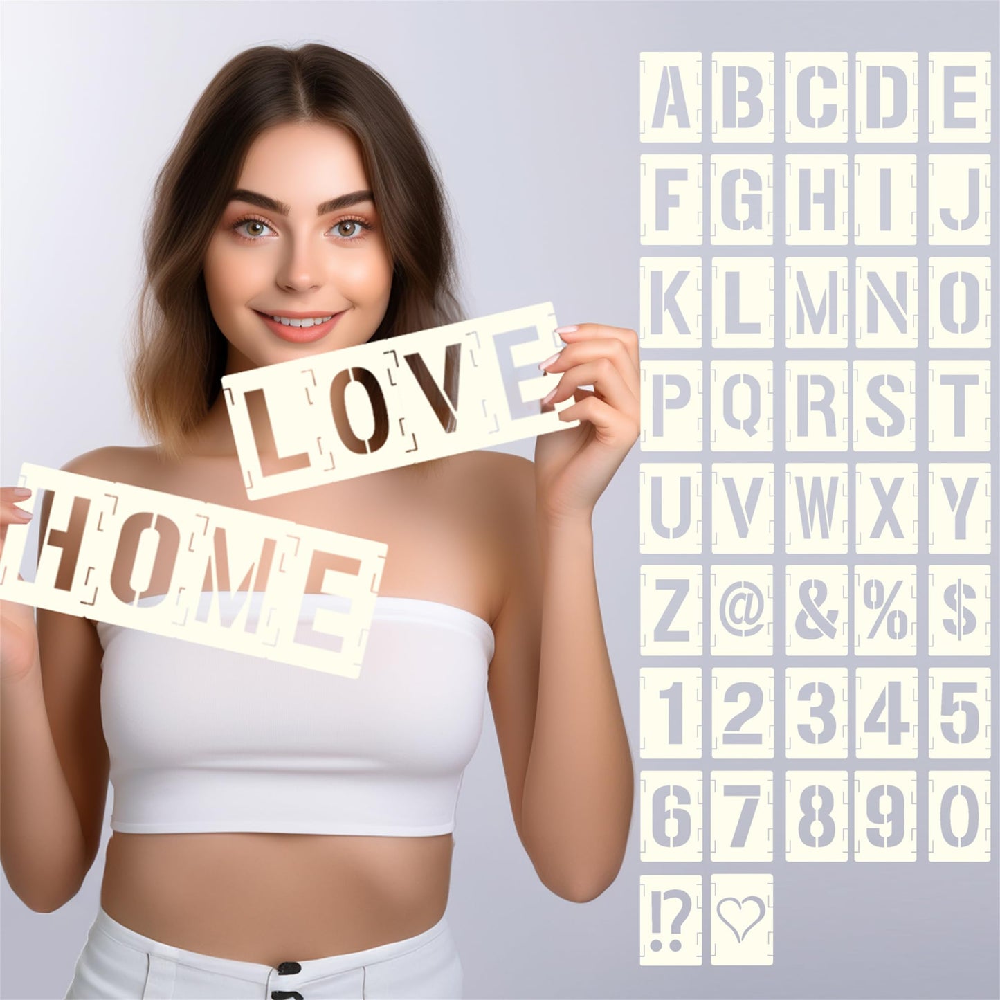 42pcs Traceable Interlocking Stencil Template Set, 2 Inch Reusable Letter Stencils for Painting, Alphabet Numbers and Symbols for Bullet Journal Canvas Rock Sign Wall Art Fabric Chalkboard