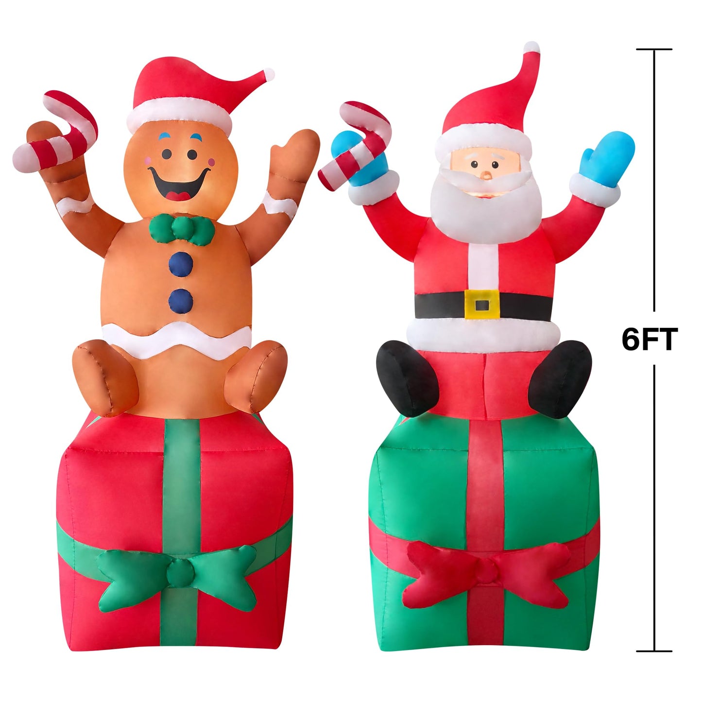 DeHasion 2 Packs 6ft Christmas Inflatable Santa and Gingerbread Man on Gift Box Christmas Blow Up Decor for Outdor/Home/Lawn/Yard Decoration