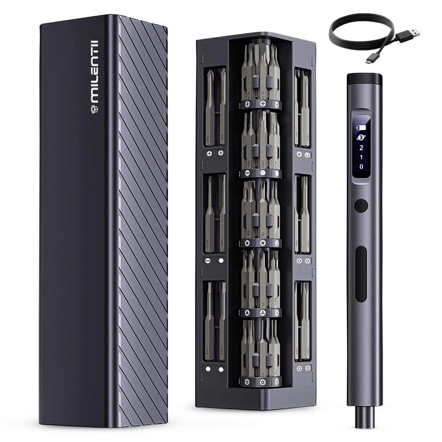 MILENTII 57-in-1 Precision Electric Screwdriver Set, Mini Rechargeable Magnetic Screwdriver with OLED Display, 3 Torque Settings, Electronics Repair Tool Kit for Phone, Laptop, PC, Console