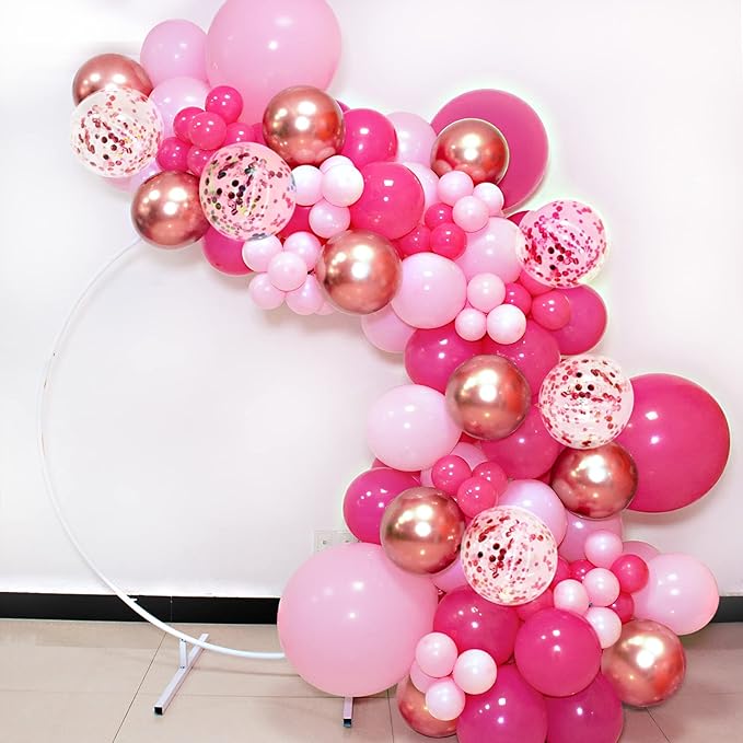 Hot Pink & Rose Gold Balloon Garland Arch Kit, 145 Pcs – Confetti & Metallic Latex Balloons for Girls Birthday, Bridal Shower & Princess Party