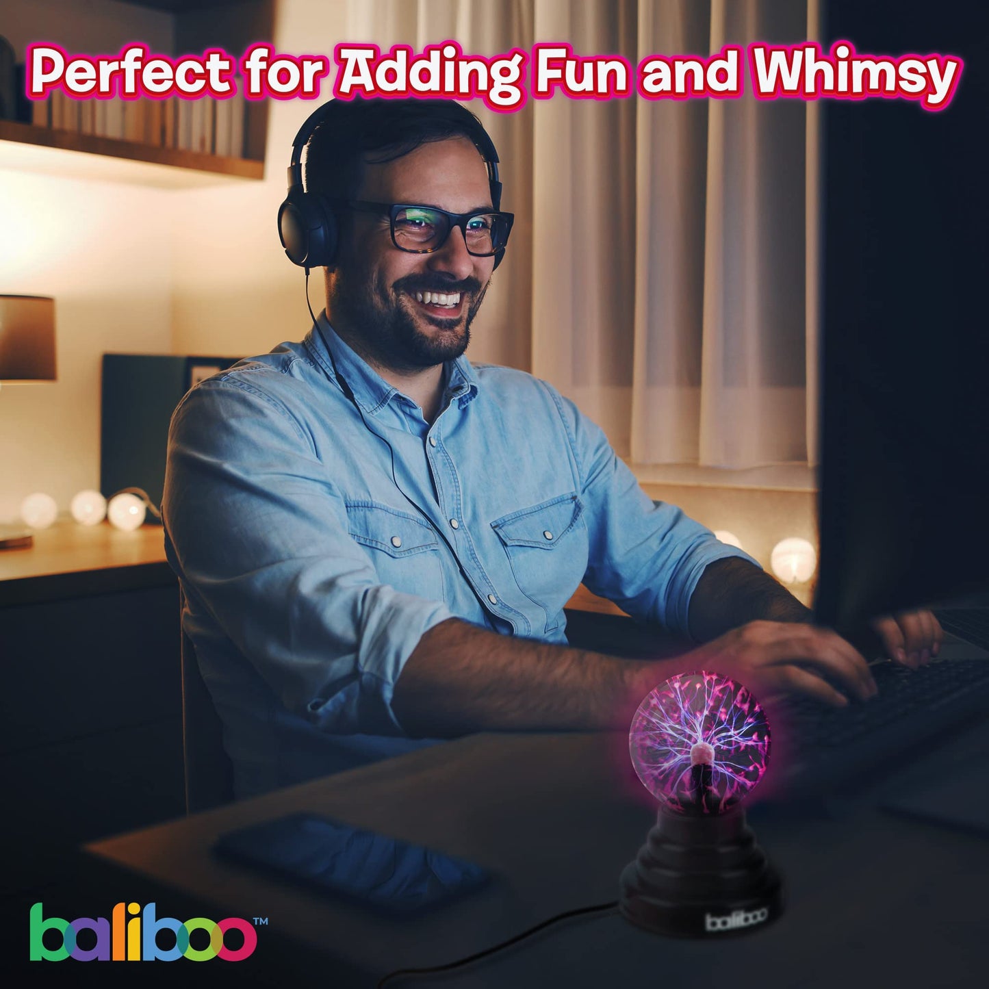 BALIBOO 3" Mini Plasma Ball Light – Touch Activated Lightning Globe – USB and Battery Powered Plasma Globe Lamp – Interactive Science Static Electricity Ball