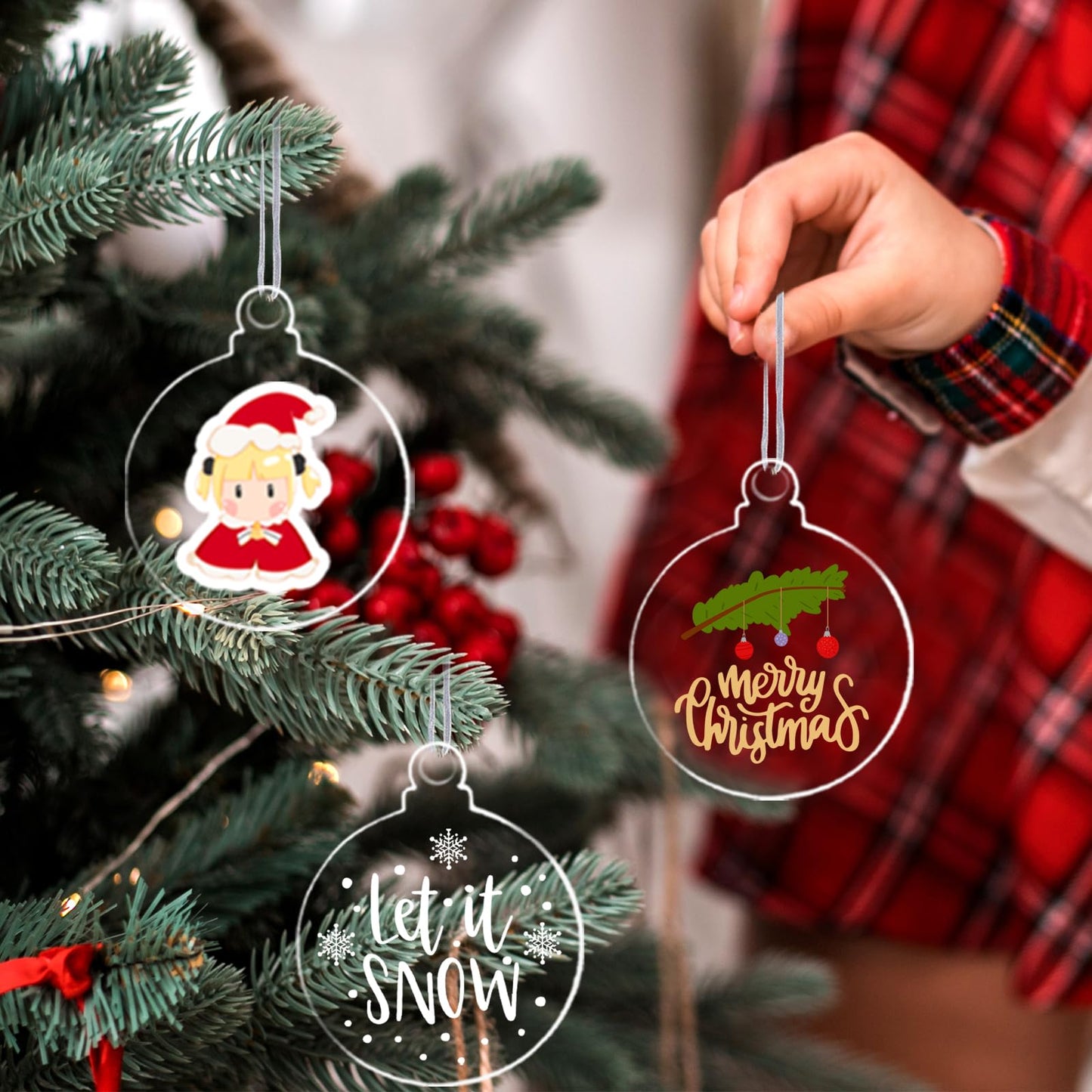 100 Pack Christmas Tree Ornaments Blanks, 3 Inch Clear Round Acrylic Flat Disc Ornaments Blanks Christmas DIY Crafts Transparent Circle Discs for Xmas Winter New Year Party Hanging Decorations