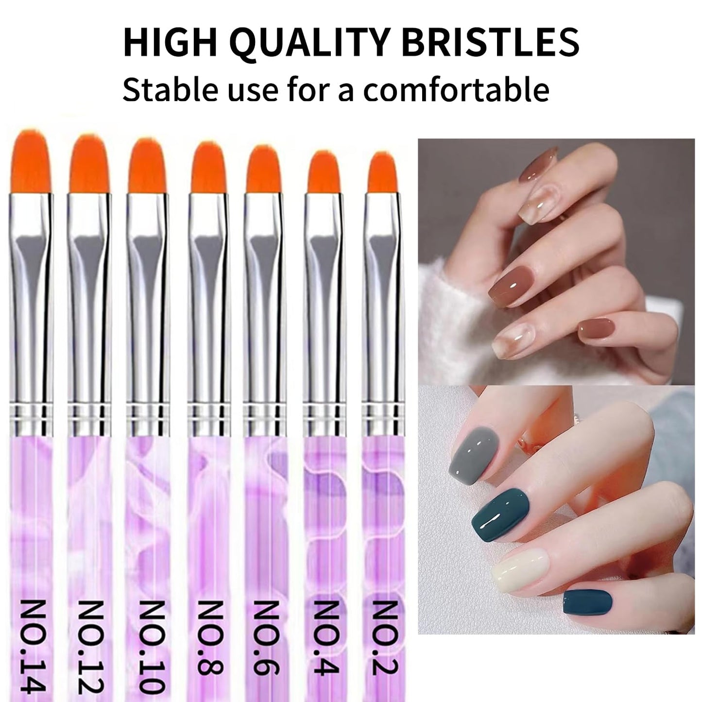 Purple Nail Art Brush Set, 7Pcs Gel Nail Brushes With Dotting Tools, Dusting Brush, Toe Separator, Manicure Tool Kit for Acrylic Application, Builder Gel. Gel Polish Paint, Nails Art Design