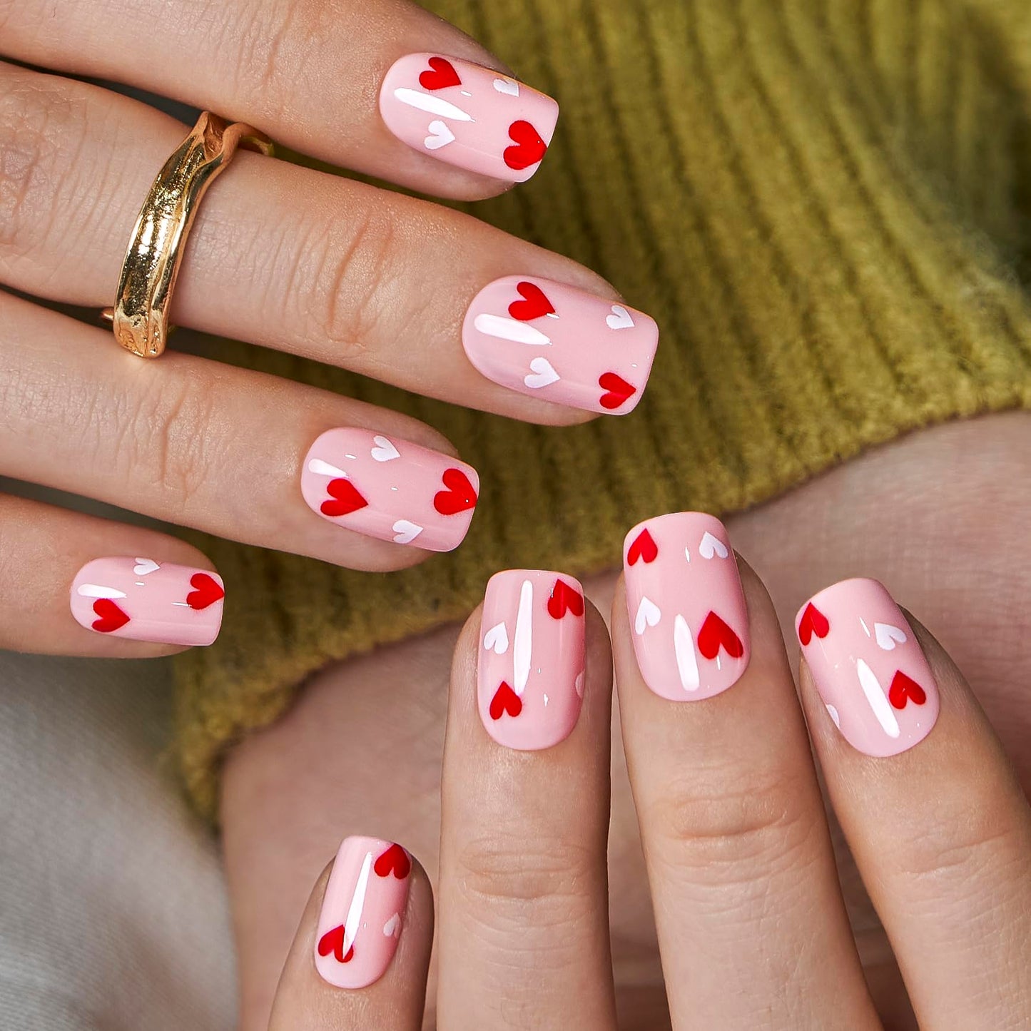 CurvLife Square Press On Nails Medium – 30Pcs Soft Gel Cupid Touch Valentine's Day Fake Nails, Reusable Glue On Nail Kit with Adhesive Tabs, Natural Fit & Salon-Quality for Women & Girls