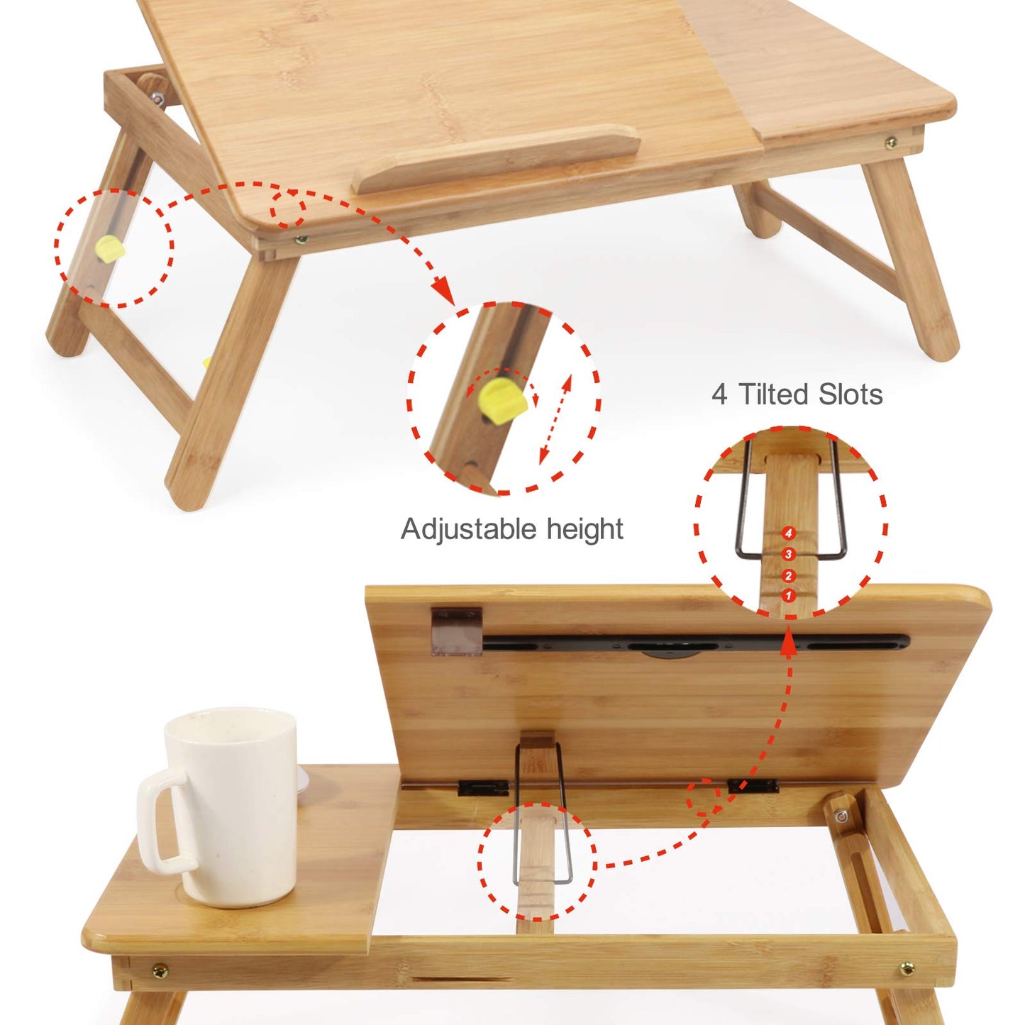 SOFFRIA Lap Desk Bamboo Bed Tray Table Fits up to 17.7 Inch Foldable Laptop Desk for Breakfast Homework Study Reading Eating Food Tray Table