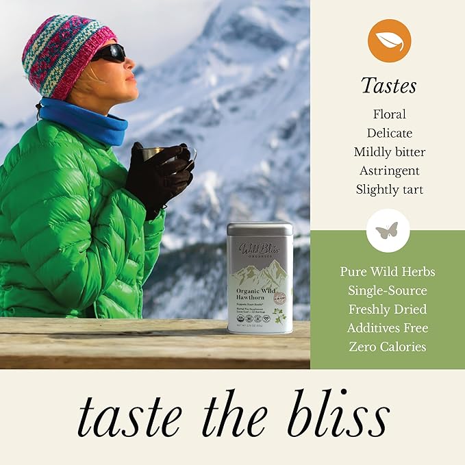Wild Bliss Organic Hawthorn Loose Leaf and Flower Tea - Caffeine Free Heart Health Herbal Support - 1.76 Oz - 25 Servings