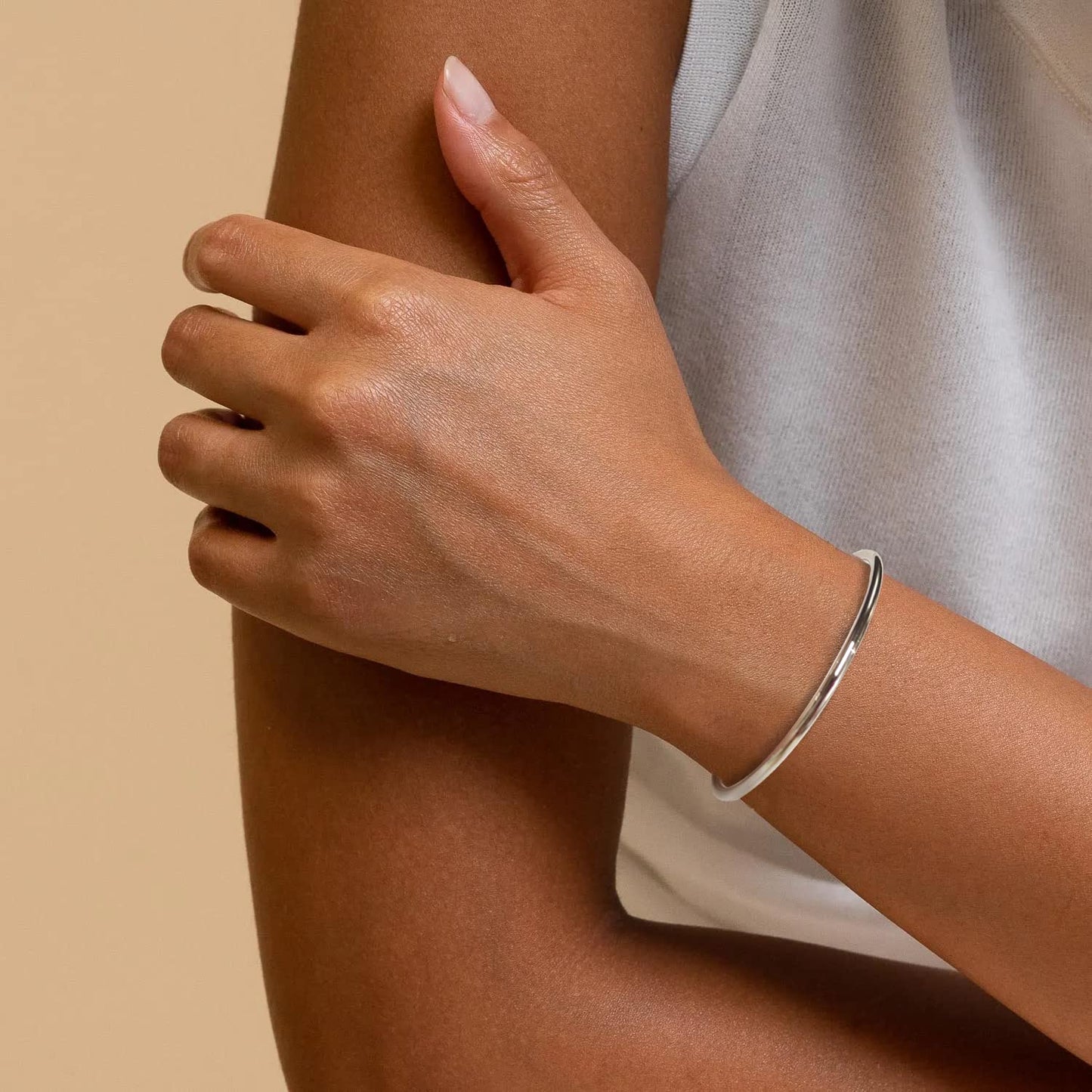 Kainier 3mm Bangle Bracelet Stainless Steel Glossy Stackable Thin Round Bangle Bracelet for Women Solid Plain Polished Bracelet Best Gifts for Love (Steel, 65)