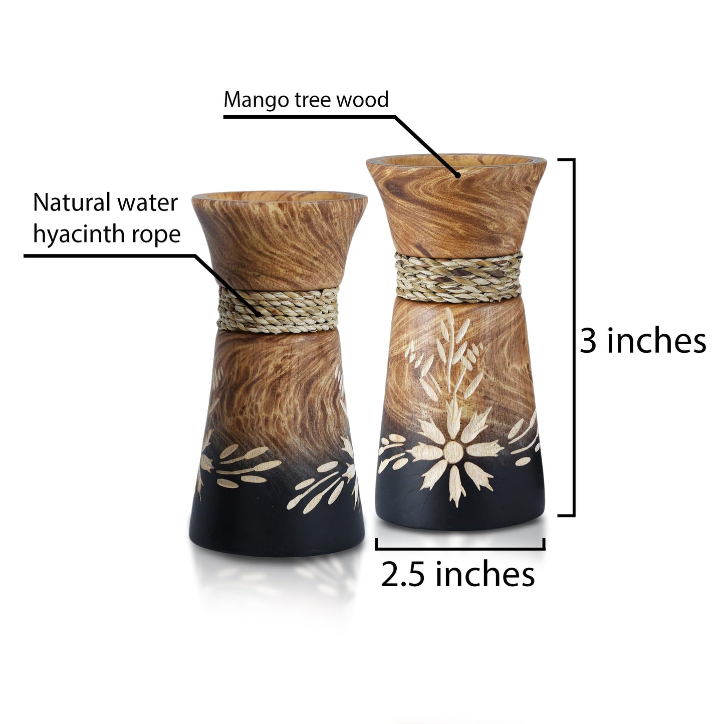AeraVida 6-Inch Nature’s Beauty Etched Flower and Rope Design Mango Tree Wood Rectangular Handmade Vase | Rustic Wooden Tabletop Vase for Flowers | Sustainable Home & Kitchen Decor (2)
