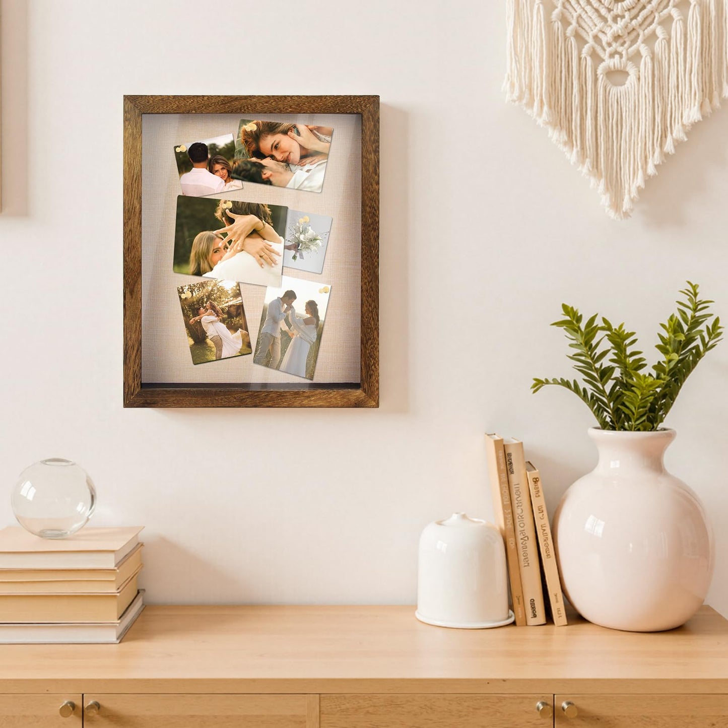 YEPOTUE Shadow Box Frame 11x14, Deep Shadow Box Display Case with Linen Back and Removable Shelves, Wooden Memory Box for Wedding Bouquet, Photos, Medals, Keepsakes (Brown)