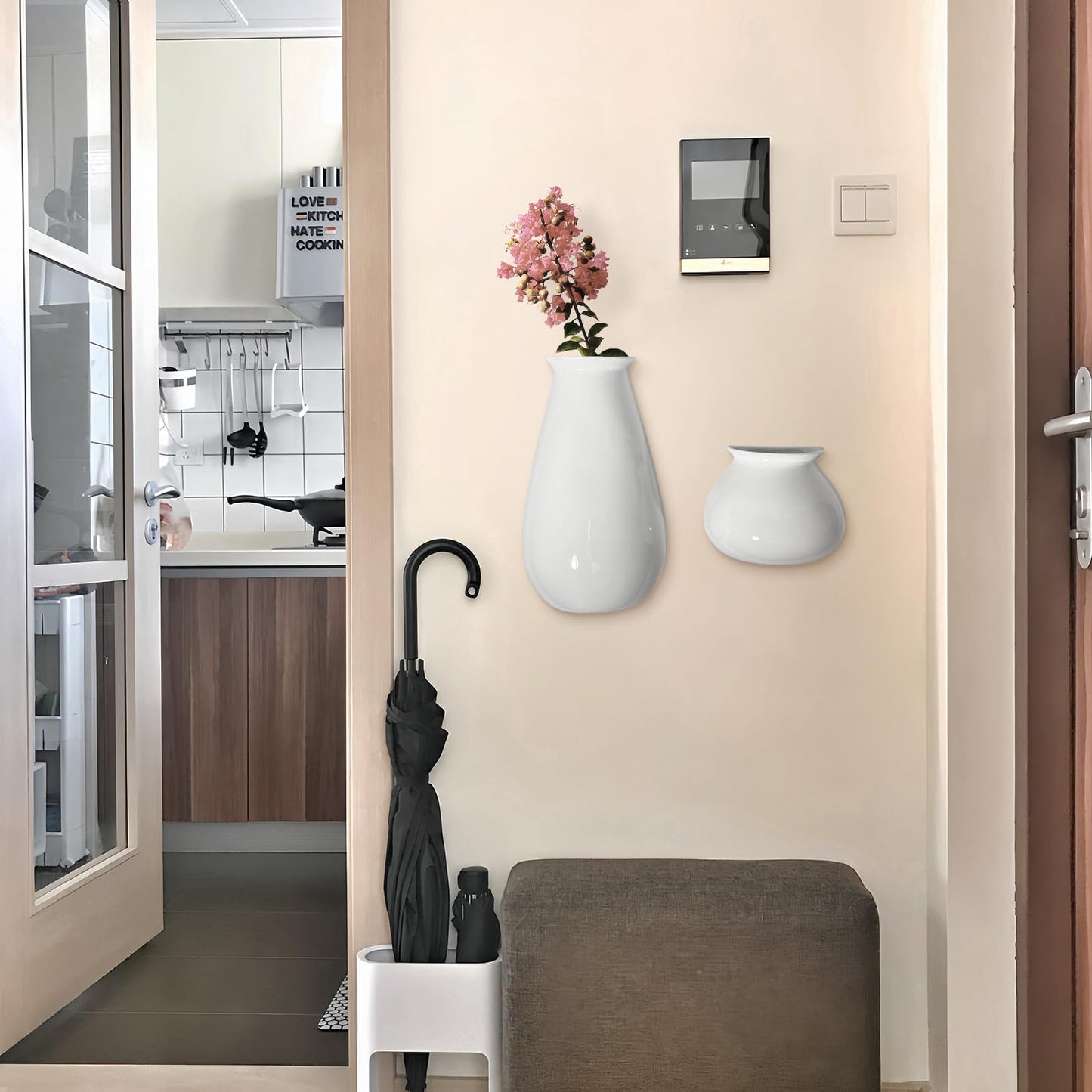 Set of 2 Hanging Ceramic Wall Planters, Wall Mounted Plant Holder, White Ceramic Planters for Indoor Plants, Home & Office Décor, Wall Hanging Flower Pots for Living Room, Bedroom, Balcony, Garden