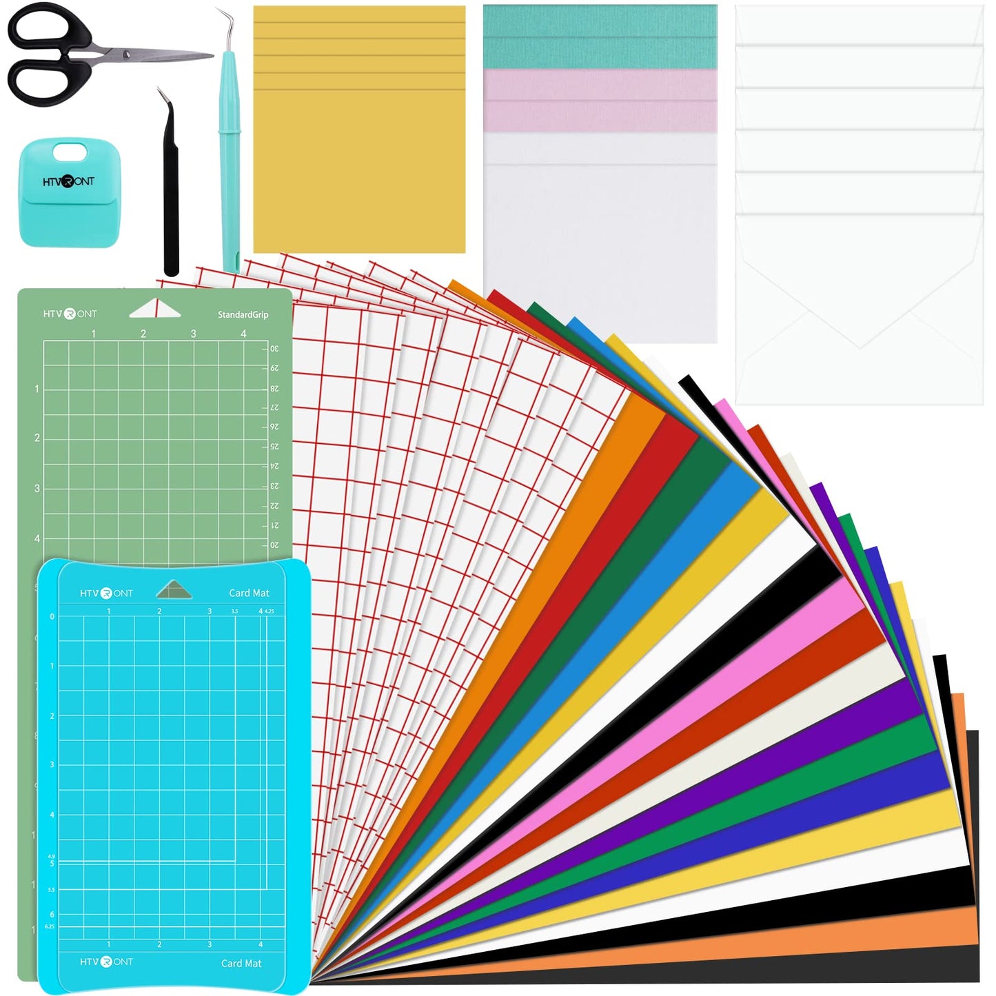 HTVRONT 38PCS Accessories Bundle Compatible with Cricut Joy, Accessories and Supplies Include Heat Transfer, Adhesive Vinyl Sheets, Insert Cards Set, Cutting Mat and Weeding Tools for Starter Kit
