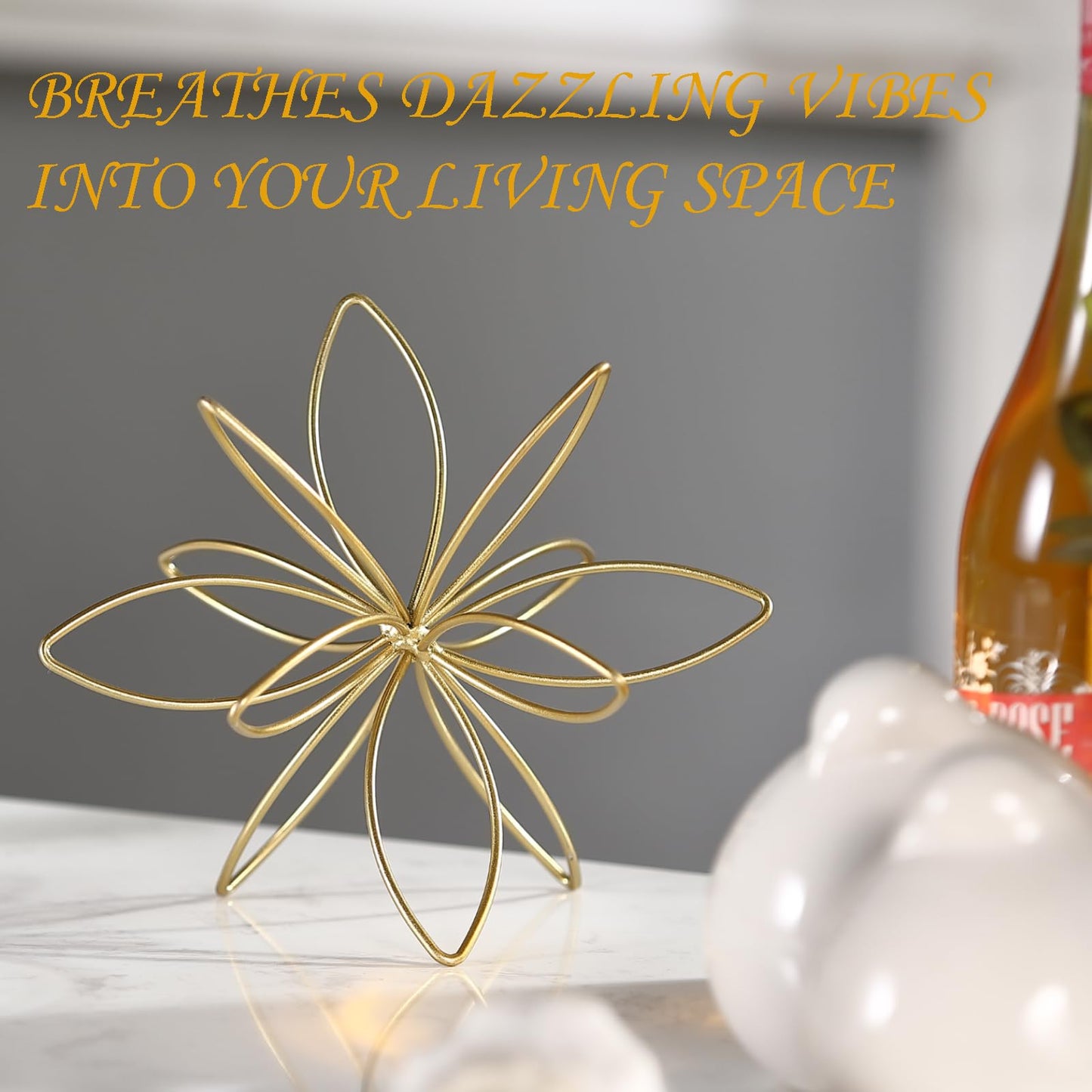 MOCOME 8" Gold Decorative Sphere, Metal Floral Tabletop Sculpture, Abstract Tabletop Decorative Ball for Home Metal Sphere Decor
