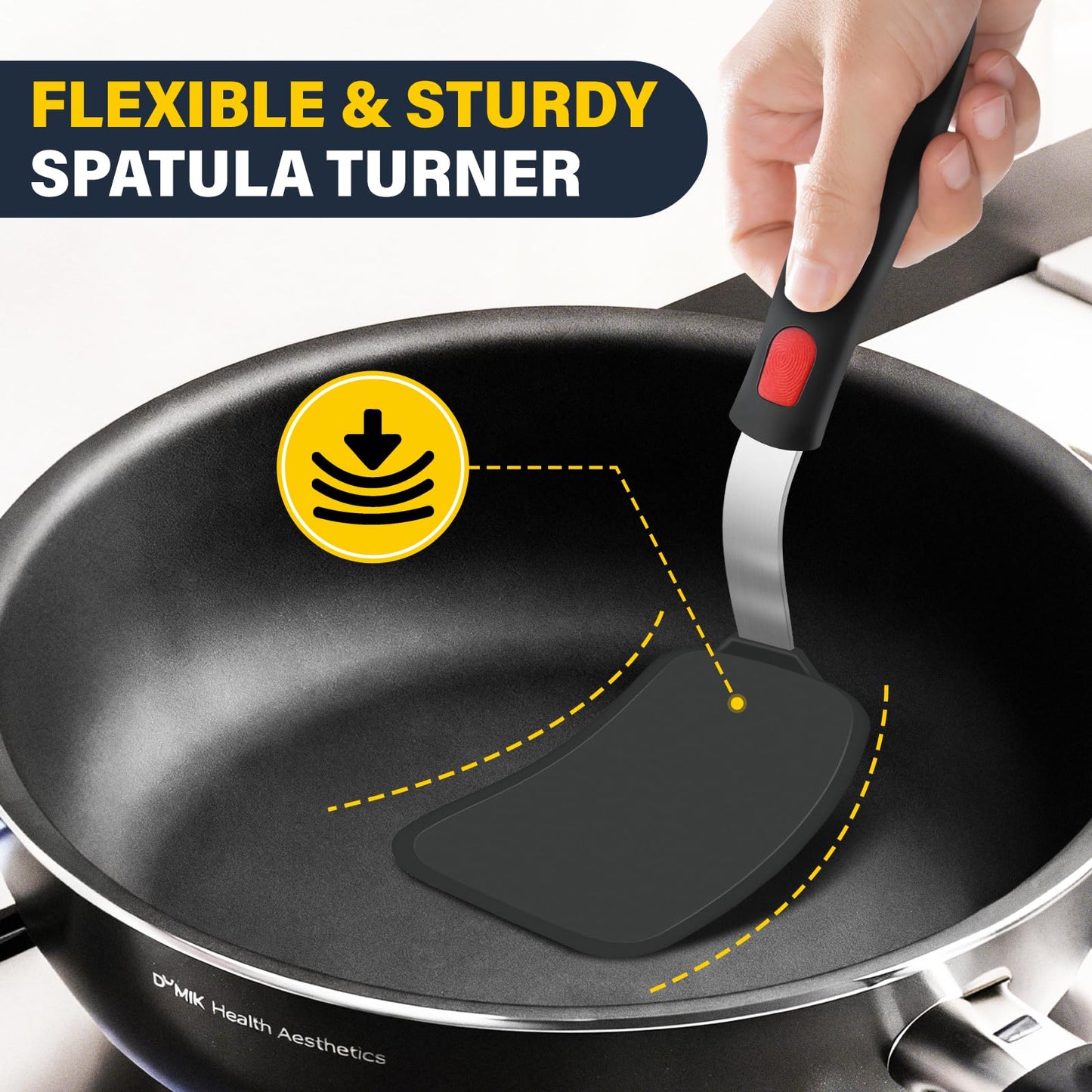 3 Pcs Silicone Spatula Set, Heat Resistant Solid & Slotted Turner for Non-Stick Pans, Silicone Cooking Utensils Set, BPA-Free, Flexible Spatula Turner for Flipping Eggs, Burgers, Pancakes, Black