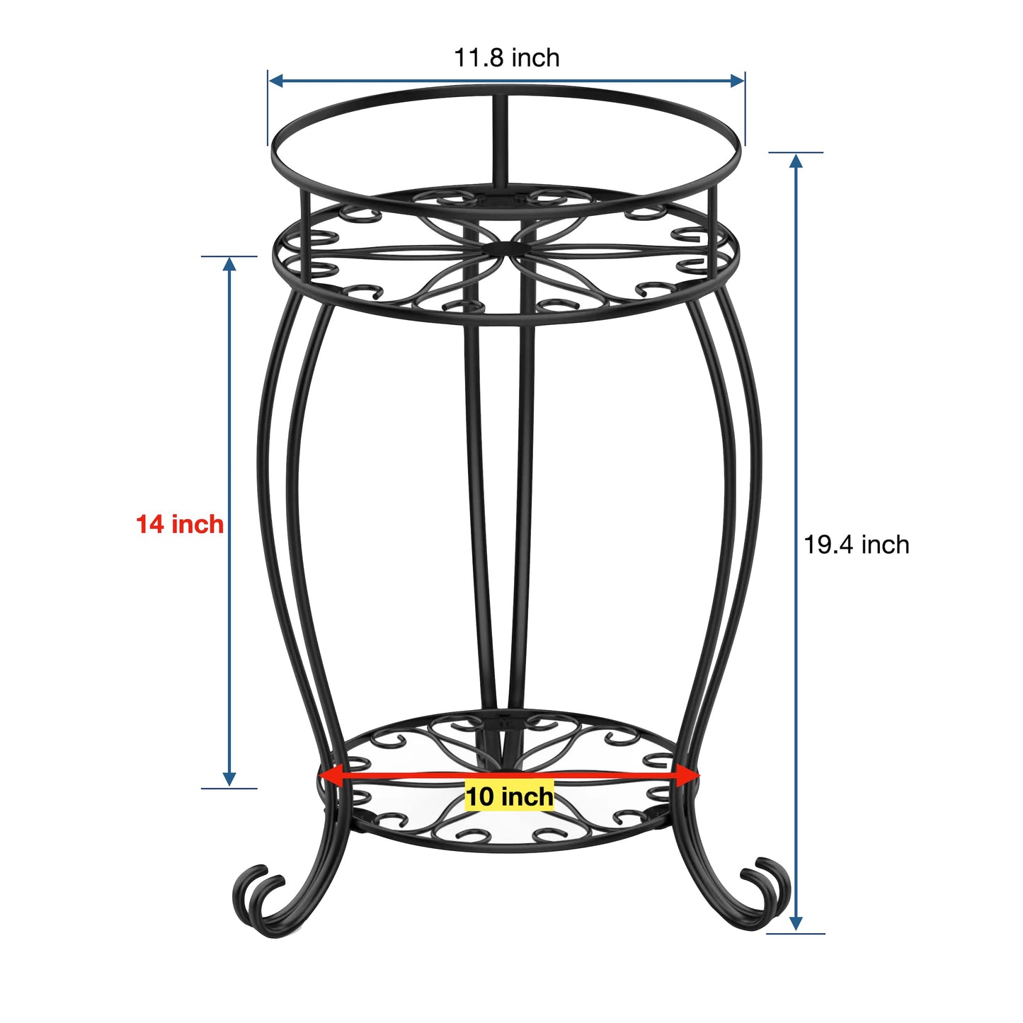 FaithLand Plant Stand, Heavy Duty Metal Planter Holder Indoor Outdoor, 2 Tier Round Potted Supports Rack, Corner Display Shelf Black