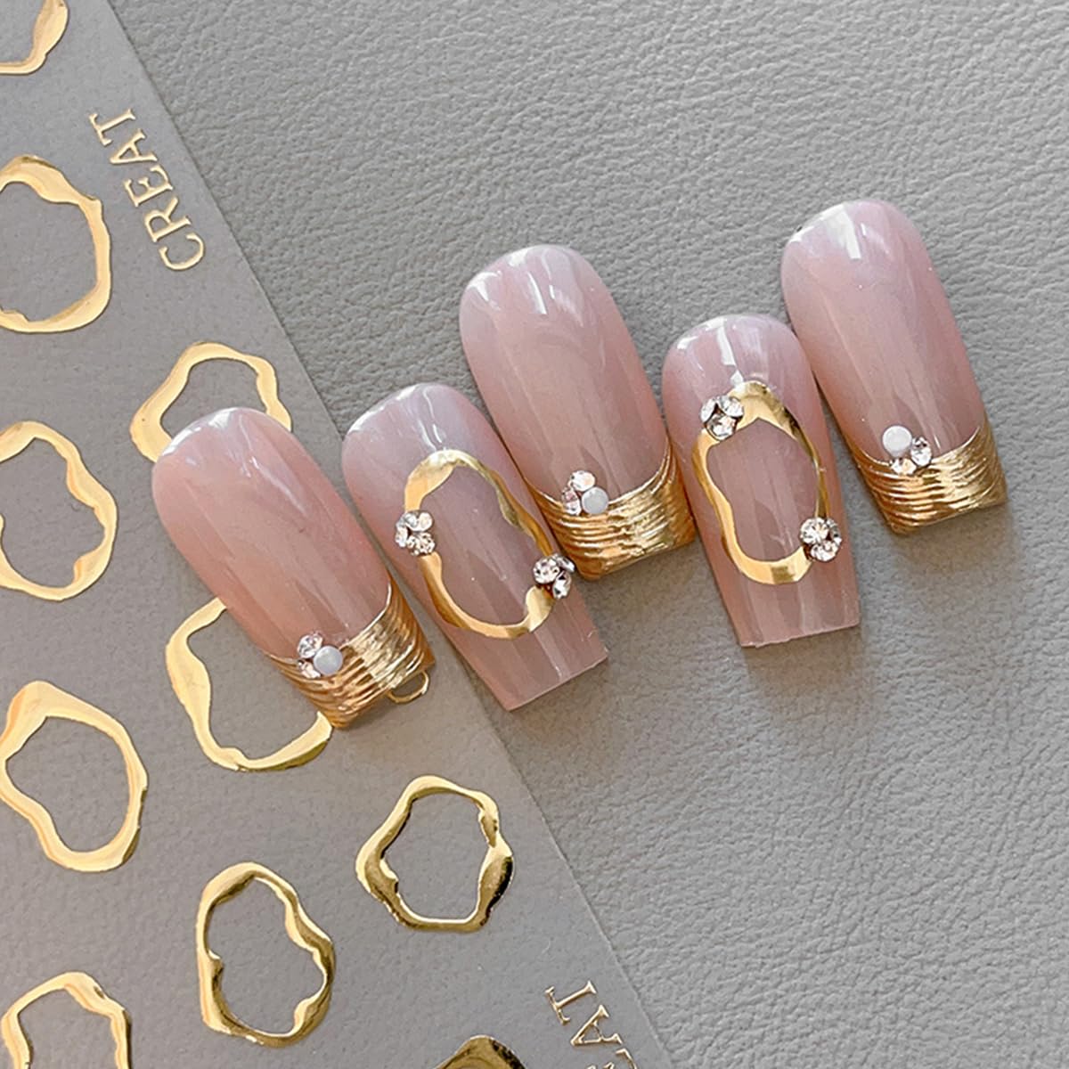 5D Embossed Metal Nail Art Stickers, 4Sheets Gold Silver Irregular Geometric Lines Frames Nail Sticker Hollow Circle Designs Nail Decals for Women Self Adhesive Nails Manicure Accessories