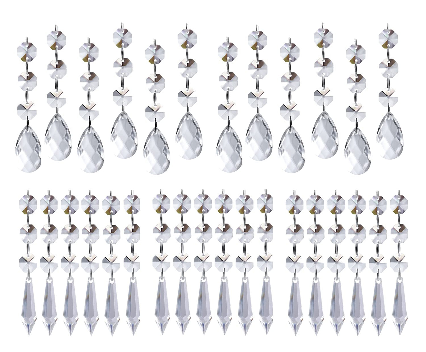 60 PCS Clear Acrylic Crystal Beads for Christmas Ornaments Tree Decorations Garland Chandelier Hanging Wedding Party Celebration Decor (Teardrop+Icicle)