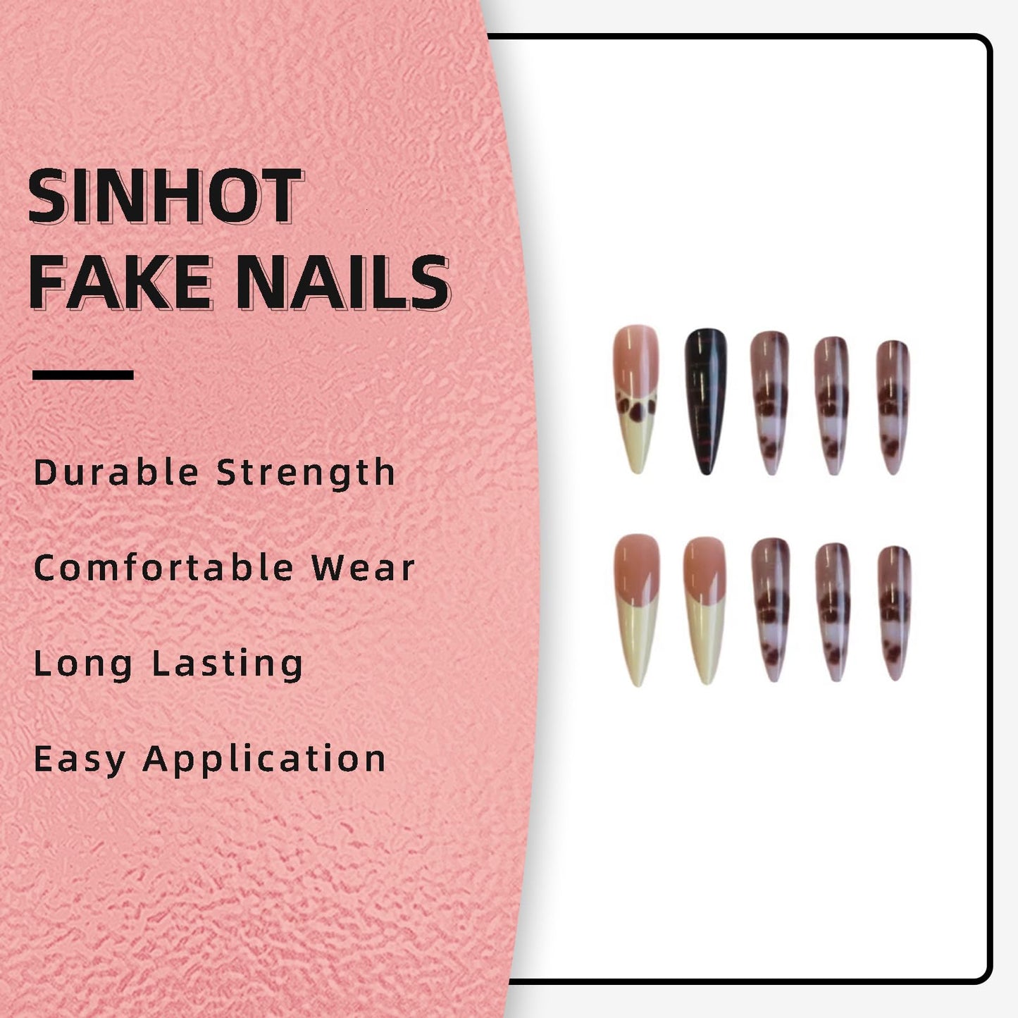 SINHOT Stiletto Press on Nails - Long Fake Nails, Glossy Finish, Crocodile Print & Yellow French Tip, Reusable Artificial False Nail Art - 24 Pcs Nail Kit with Glue