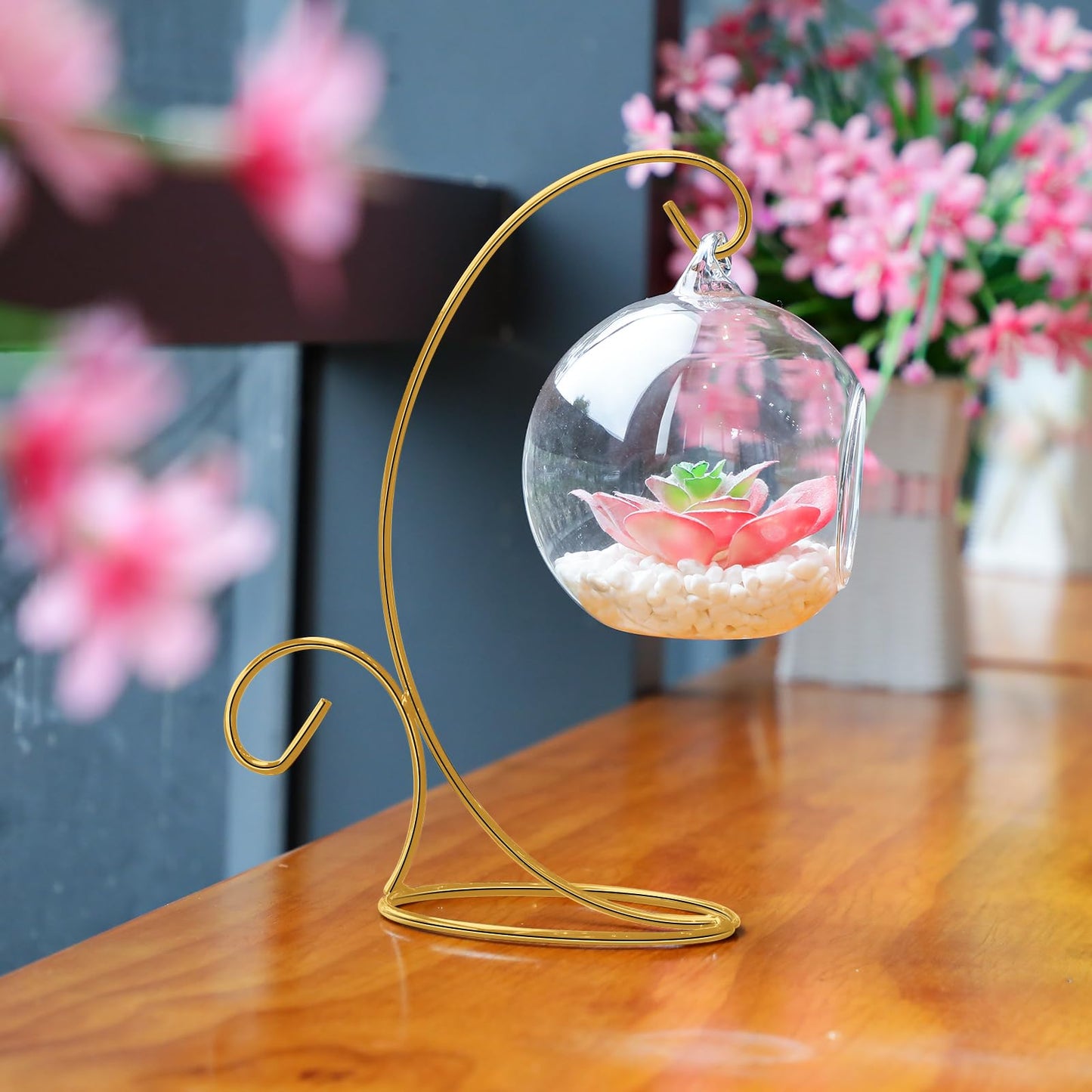 Tandefio 16 Pcs 9" H Ornament Display Stand Iron Hanging Stand Christmas Ornament Hanger Holder Decoration Display Holder Hook for Glass Globe Air Plant Terrarium Table Decor(Gold)