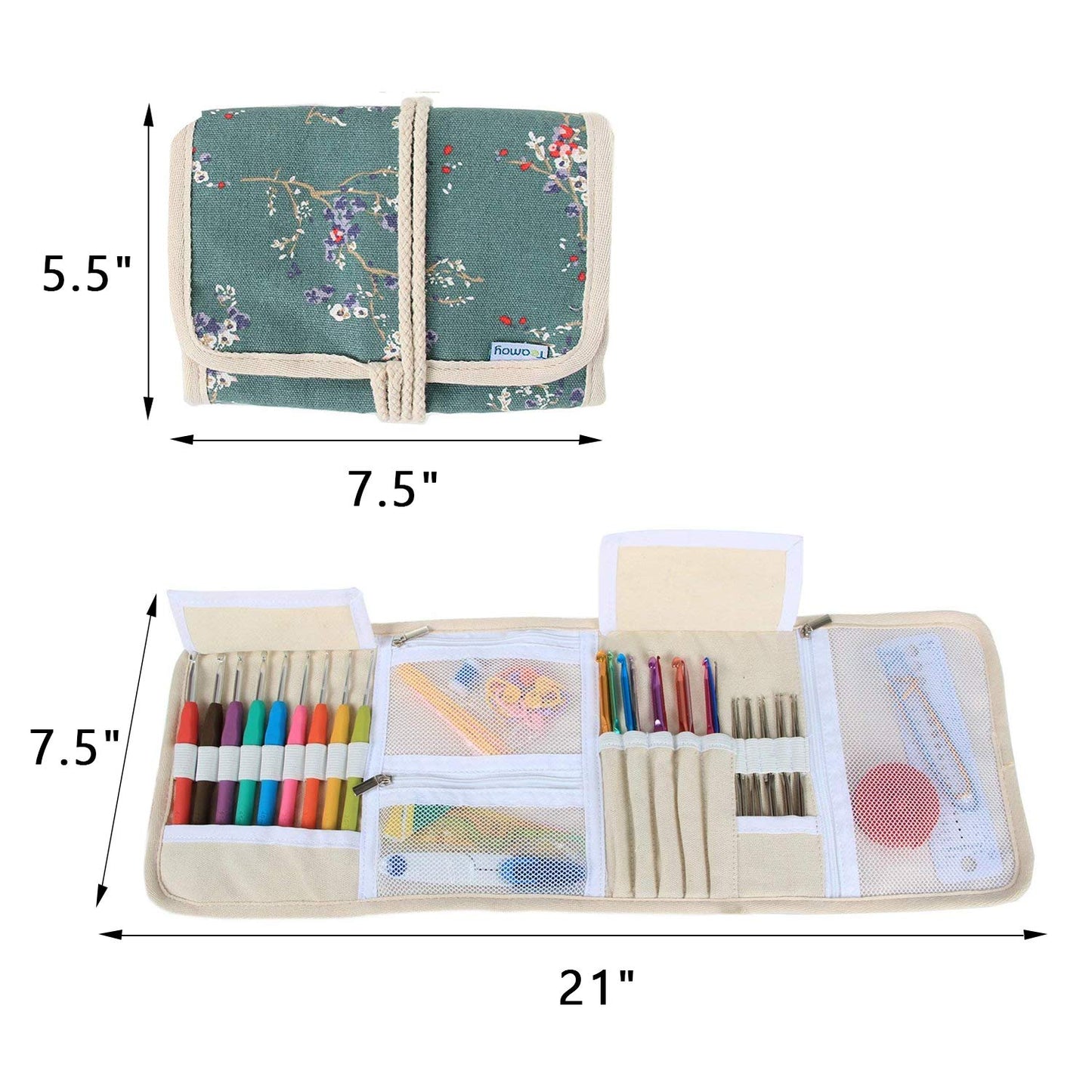 Teamoy Crochet Hook Case, Roll Bag Holder Organizer for Various Crochet Needles and Knitting Accessories, Plum Flowers