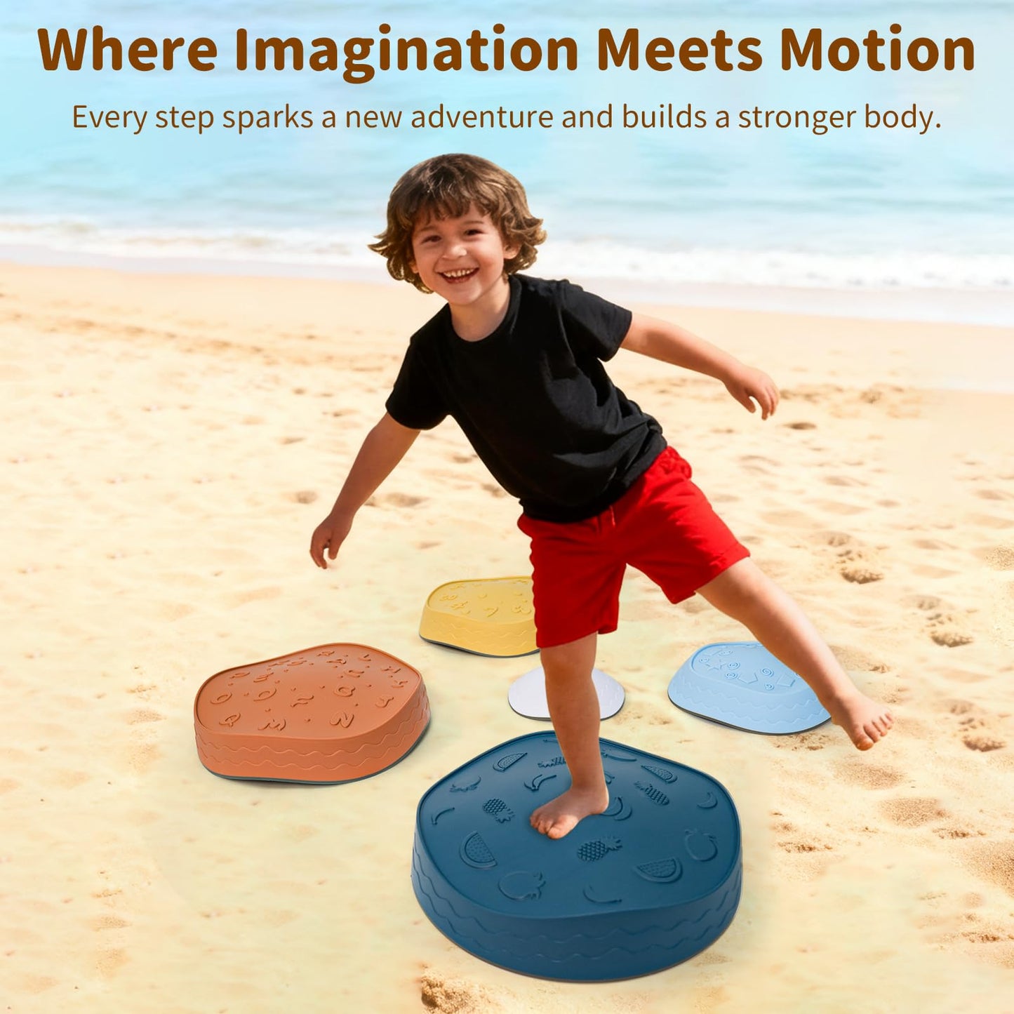 Gentle Monster Stepping Stones for Kids, Set of 6/8/11 PCS for Balance with Non-Slip Bottom - Exercise Coordination and Stability (Egg-Morandi)