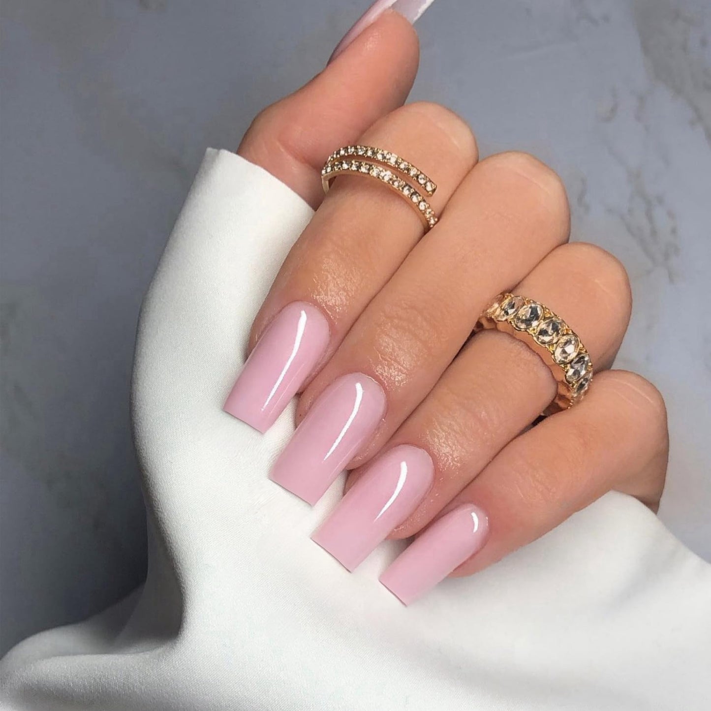 Pink Press On Nails Medium Long Square, Xcreando Medium Coffin Nails Acrylic Press ons Glue on Nails, Solid Color Fake Nail for Women, Natural Thick Artificial Stick on