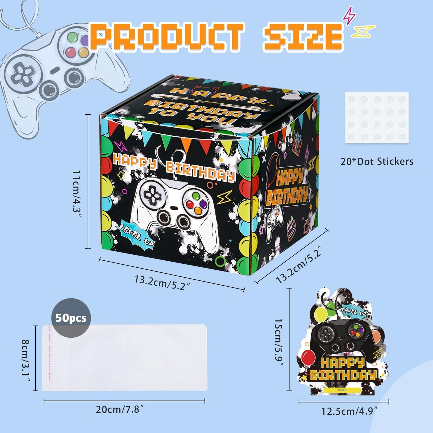 WERNNSAI Birthday Money Box - Video Game Party Decorations Money Gift Boxes for Cash Birthday Pull Box Gaming Theme Surprise Gift with 50 PCS Transparent Bags