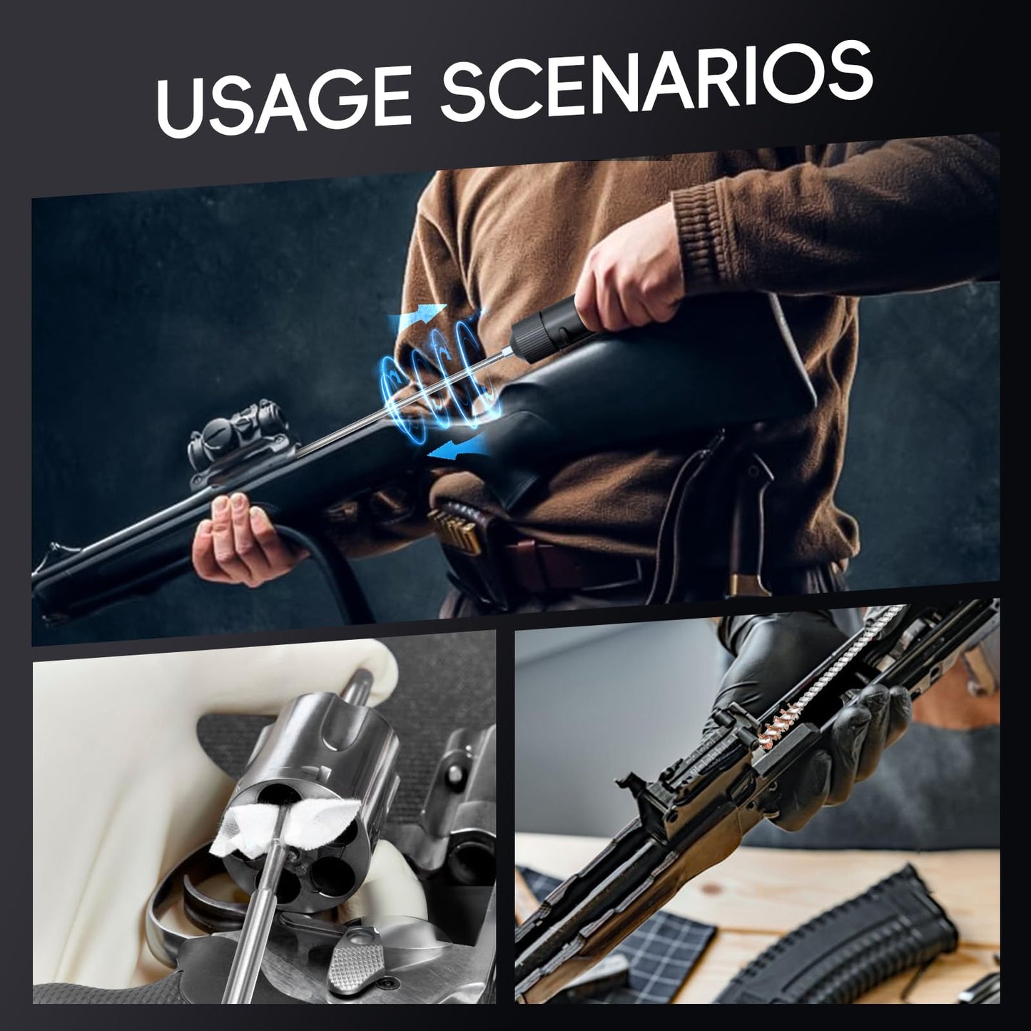 Electric Gun Cleaning Brush Universal Supplies for Rifles Handgun Shotgun Pistol Airgun Cleaning Brushes with 2000mAh Rechargeable Battery, All Calibers Gun Brushes Accessories Gift (Box with Adapter)