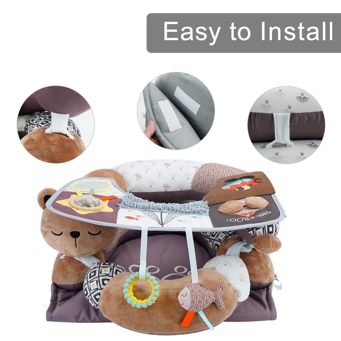 Lovvie & Joy 2-in-1 Tummy Time Mat & Seated Support Pillow,Baby Tummy Time Pillow Support for Newborns and Older Babies,with Detachable Support Pillow and Toys Bear