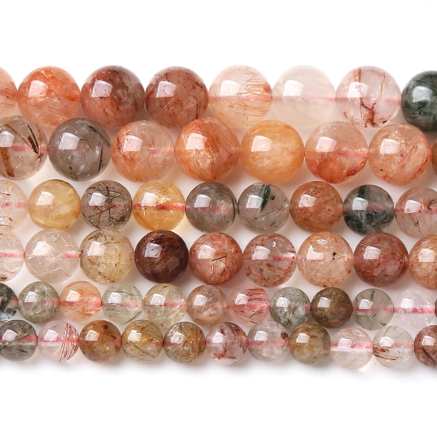 6MM 60PCS Natural Crystal Stone Colorful Rutilated Quartz Beads for Jewelry Making DIY Bracelet