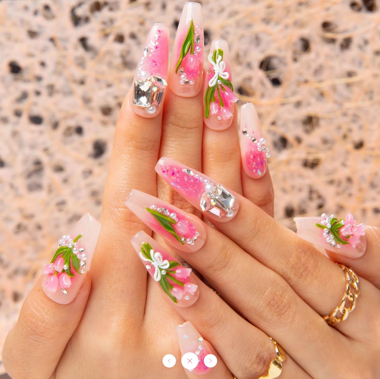 LOVFUL Reusable Press on Nails | Blushing Tulips | Salon Quality Sustainable Style Handmade with Full Covered Crystals | Coffin Classic Regular 1.3 in | H459-S