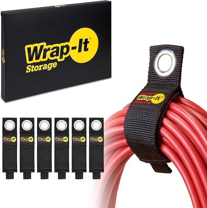 Heavy-Duty Wrap-It Storage Straps, 10-inch (6 Pack) - Hook and Loop Extension Cord Organizer Hanger, Cord Keeper, Cable Straps for Cords, Hoses, and Garage Storage