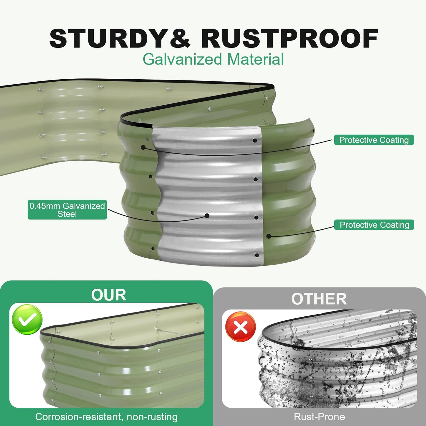 1MORE Raised Garden Bed -5X3X1 Galvanized Planter Box for Outdoor Gardening,4 in 1 Modular Raised Bed Kit with Protective Tape, Gloves for Herb，Ideal for Vegetables and Plants.Green-2Pack