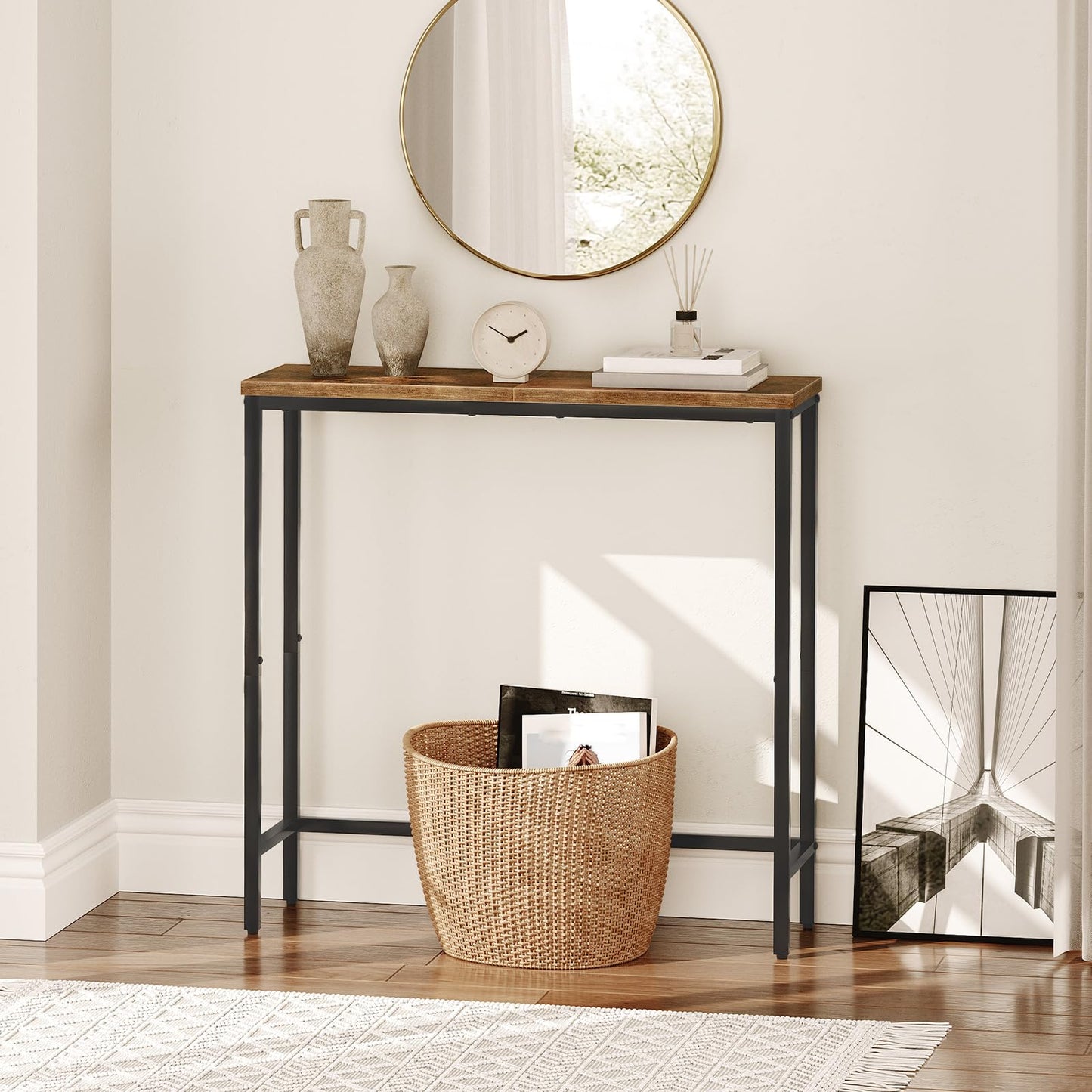 HOOBRO Narrow Console Table Bundle, Small Entryway Table with Storage, Sofa Side Display Table, for Hallway, Bedroom, Living Room, Foyer BF75XG01-BF66XG01
