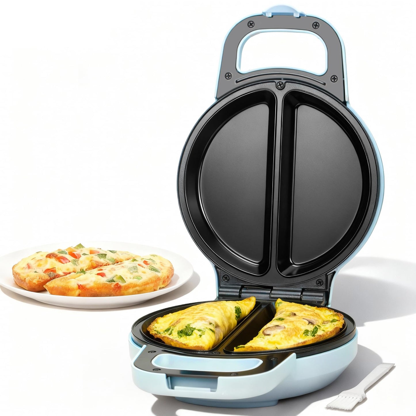 SugarWhisk Flip Omelette Maker Electric, Omelette Pan Nonstick for 2 Individual 6.5" Omelets, Cooking Gadgets for Home, Omelet Maker with Ceramic Coating, Pale Blue