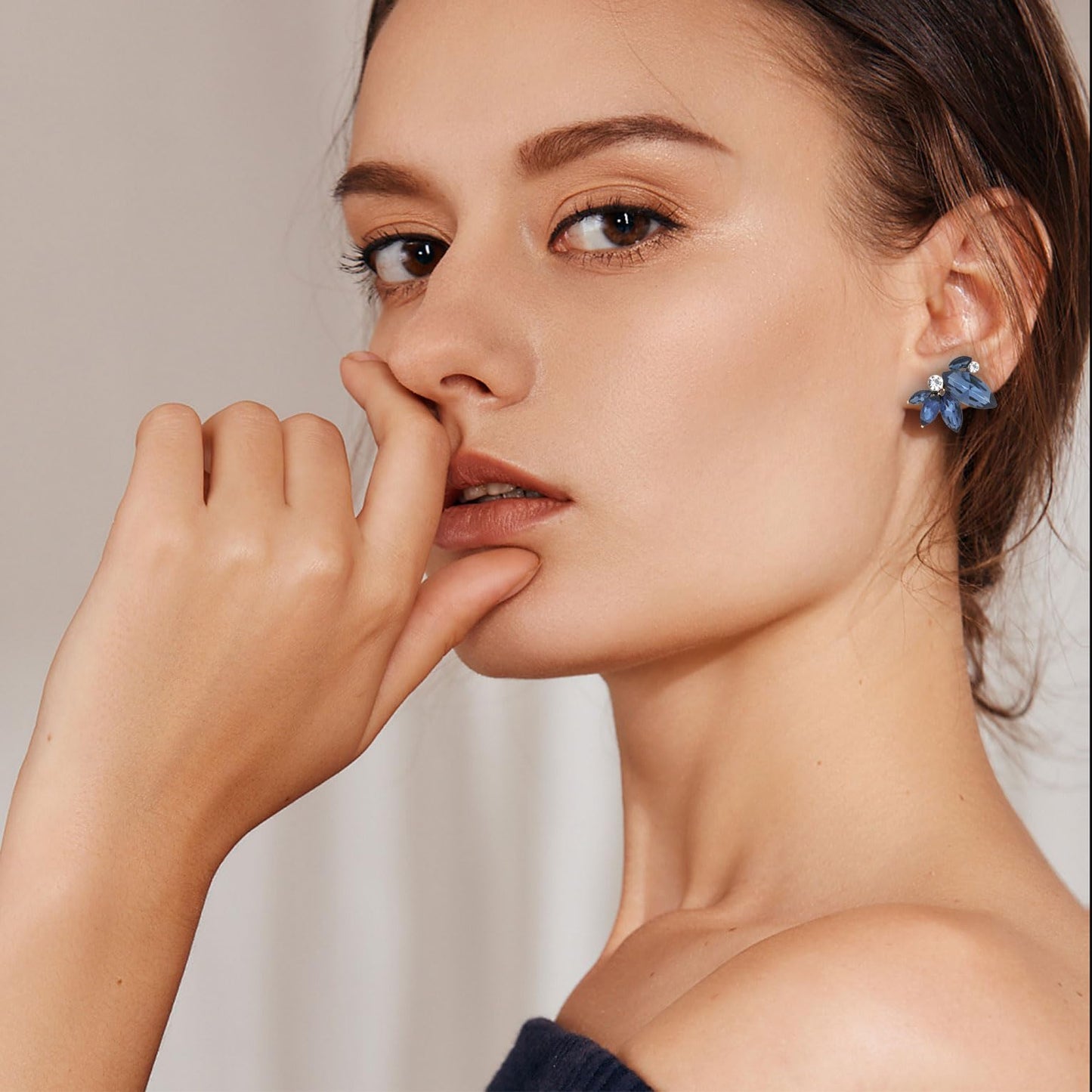 Navy Blue Rhinestone Earring Sparkly Faux Crystal Drop Earrings for Women Wedding Prom Party