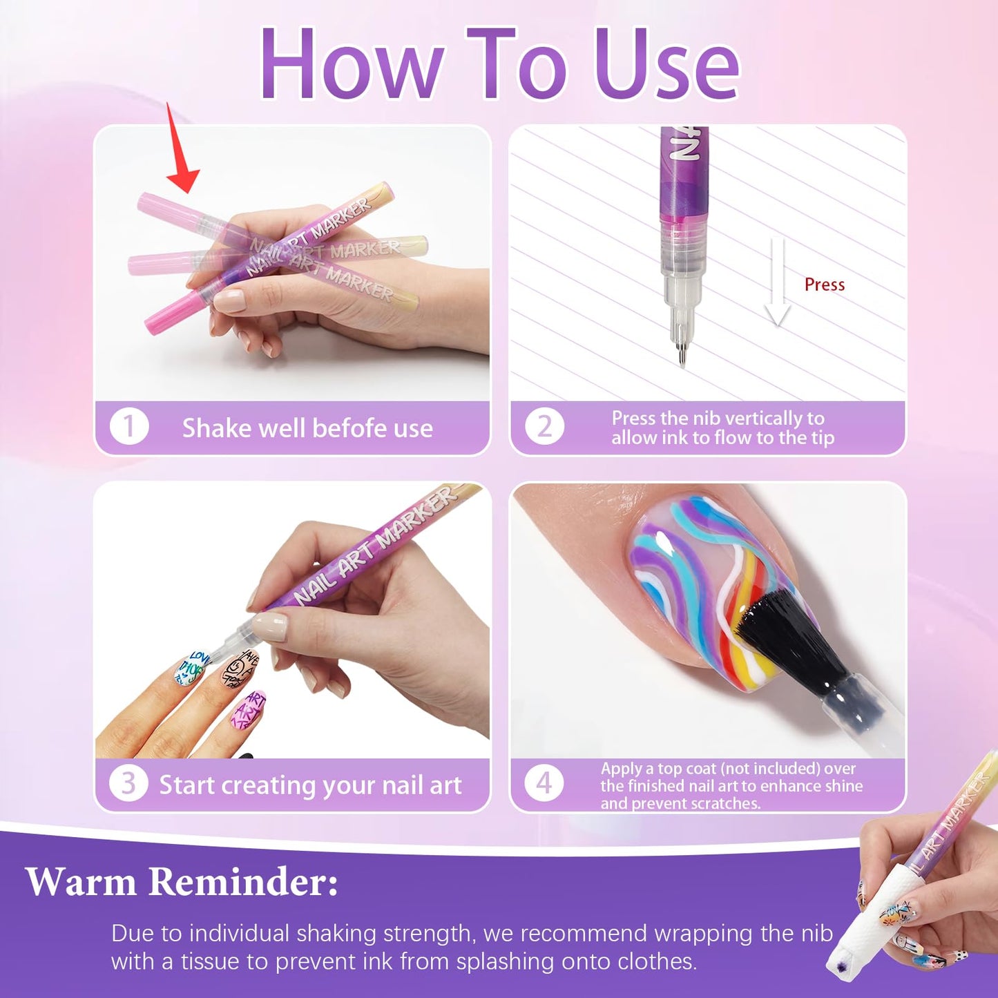SKUPHI 12 Color Nail Art Pens, 0.5 MM Nail Polish Pens Set Drawing Painting Point Liner Painted Pen Kit, Waterproof Quick-drying for DIY Nails Art Design Manicure Tools