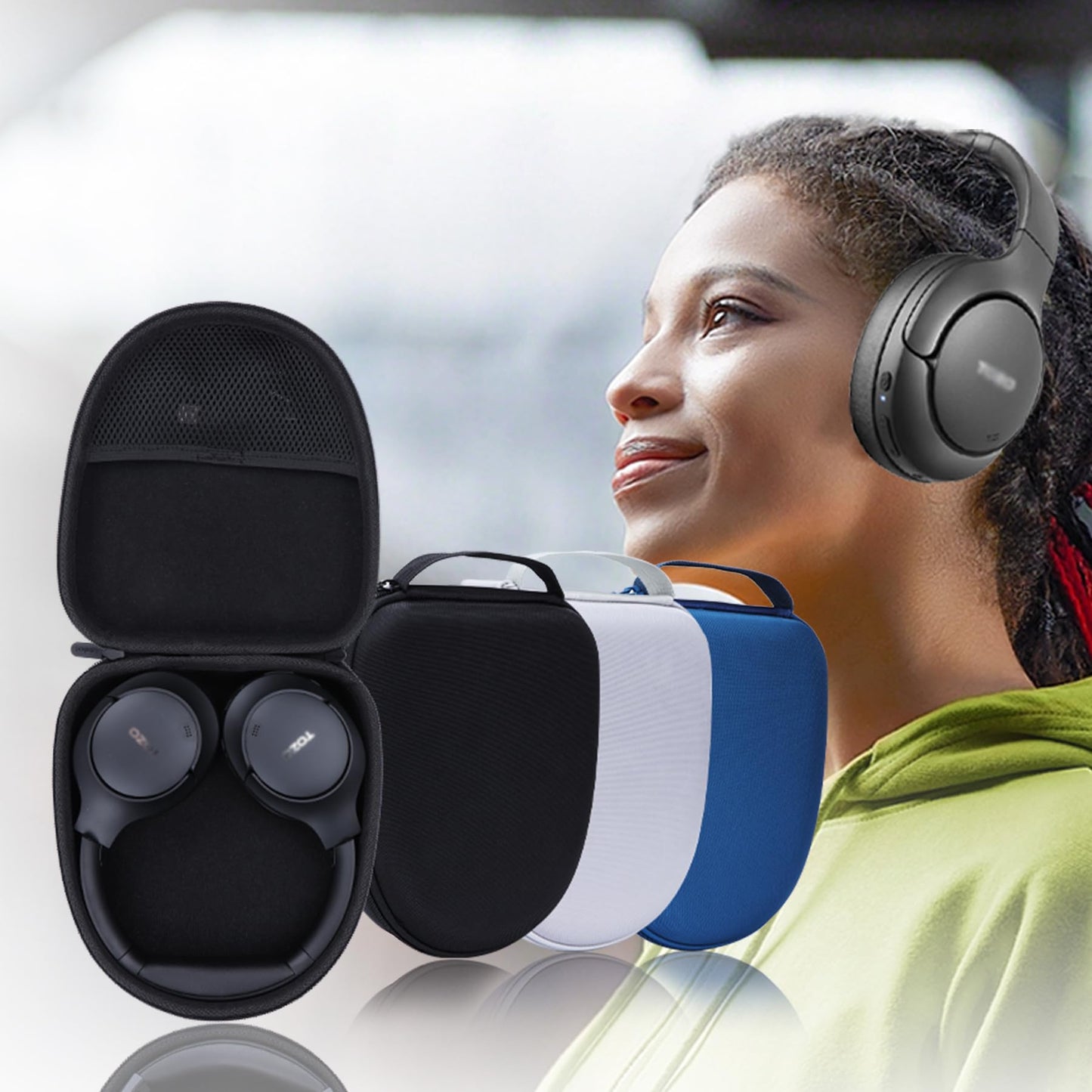 Lebakort Headphone Case Compatible with KVIDIO/TOZO/BERIBES/JLab/Raycon Over-Ear Headphones, Universal Portable Travel Organizer (Black Case)