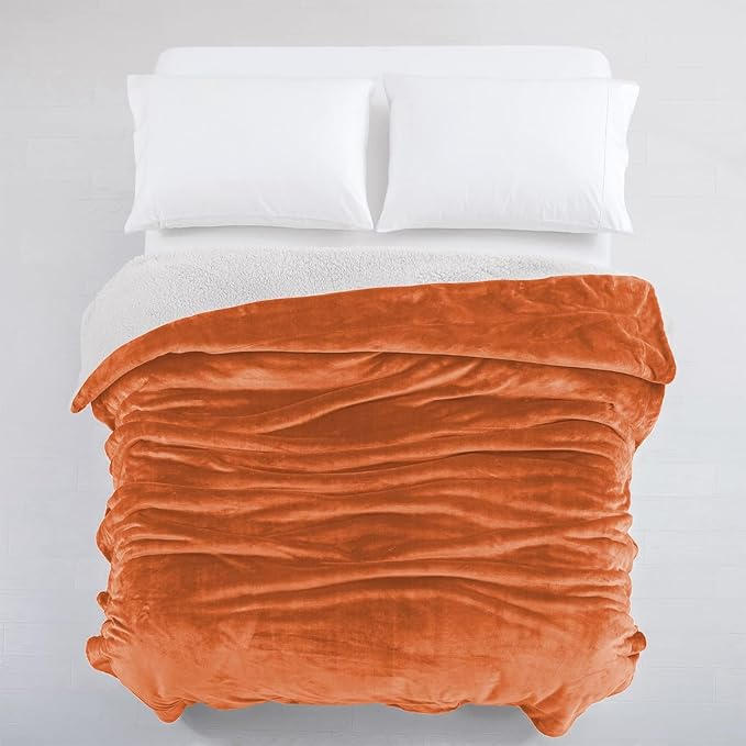 IR Imperial Rooms Rust Sherpa Blankets Queen Size for Bed - Wholesale Bulk Pack of 9 Sherpa Blankets - Soft Fluffy Throw Blanket for Hotels, Guest Bedroom, 90x90 Inches