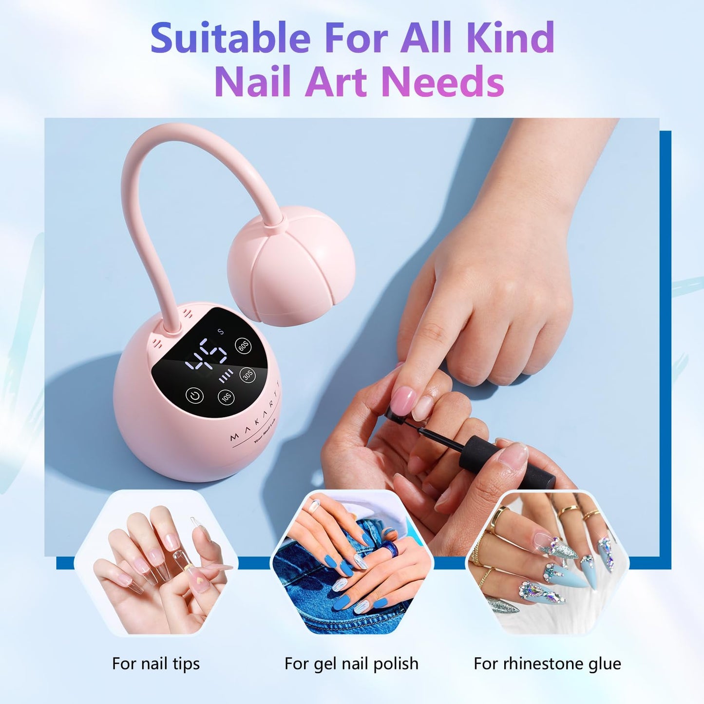 Makartt UV LED Nail Lamp - Gooseneck UV Light for Gel Nails Cherie Cordless USB 39mW/cm² Gel Lamp with 4 Times & Auto Sensor Professional Fast Flash Curing Polish Nail Art