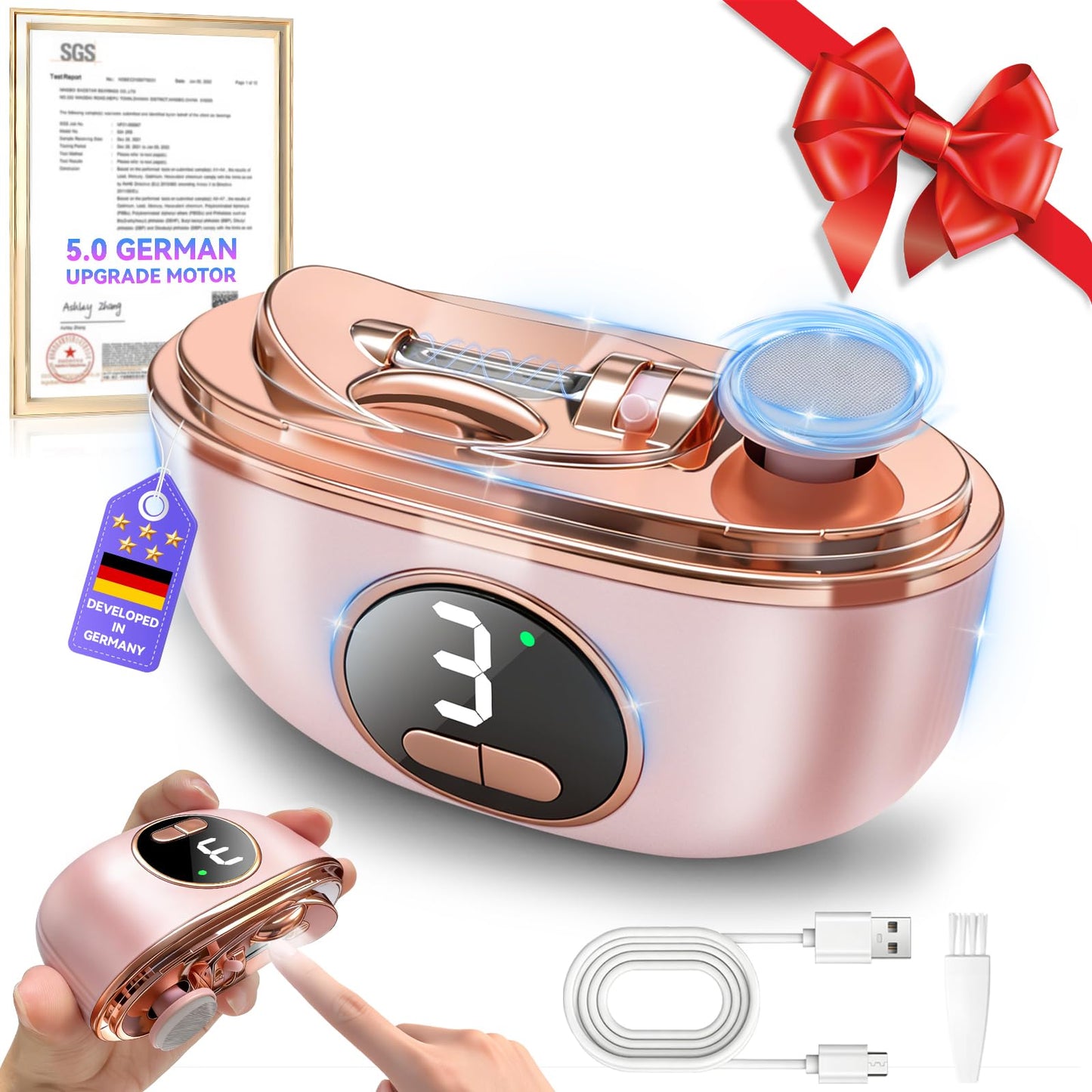2026 Upgraded 3-in-1 Electric Automatic Nail Clipper【5.0 German Power Motor】【3 Smart Modes & Double-Blade】【Safe Nail Trimmer Polishing】 with LED Light & Dust Storage, Quiet & Gentle for Senior