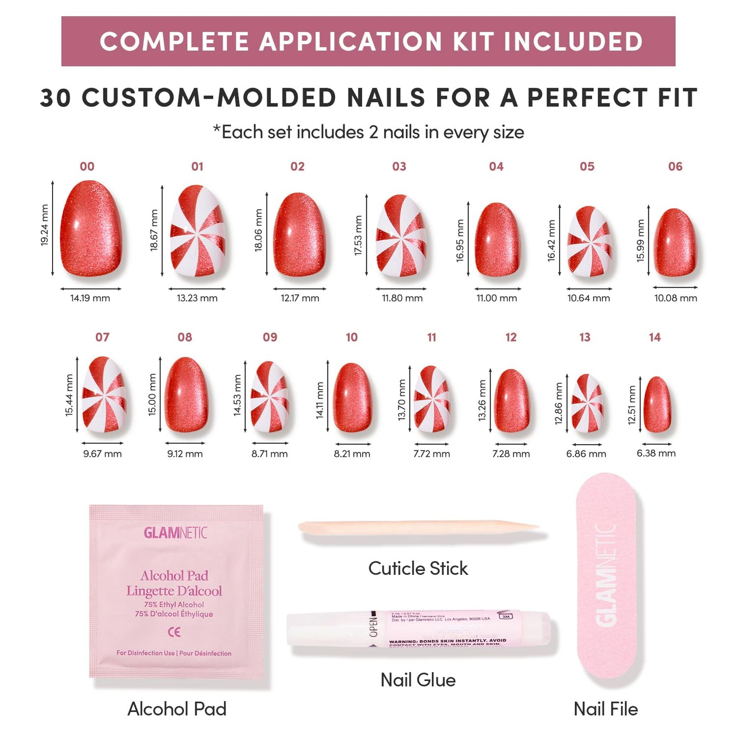 Glamnetic Press-On Nails Bundle - Cocoa & Kisses & Candy Crush | Short Oval Nude Nails with Festive Winter Graphics | Short Oval Fake Nails with Candy Cane Swirl Design and Velvet Finish | Durable, Sa