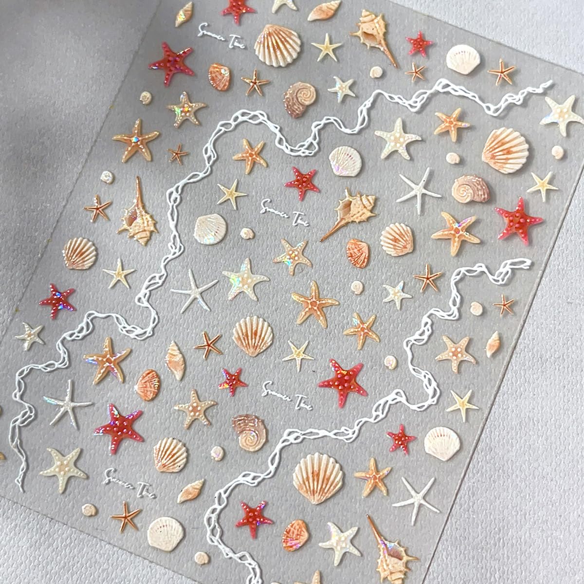 2 Sheets Summer Ocean Life Nail Stickers Beach Cute Seashell Starfish Conch Nail Art Stickers 5D Embossed Sea Theme Nail Decals with Shiny Light Design for Women Summer DIY Manicure