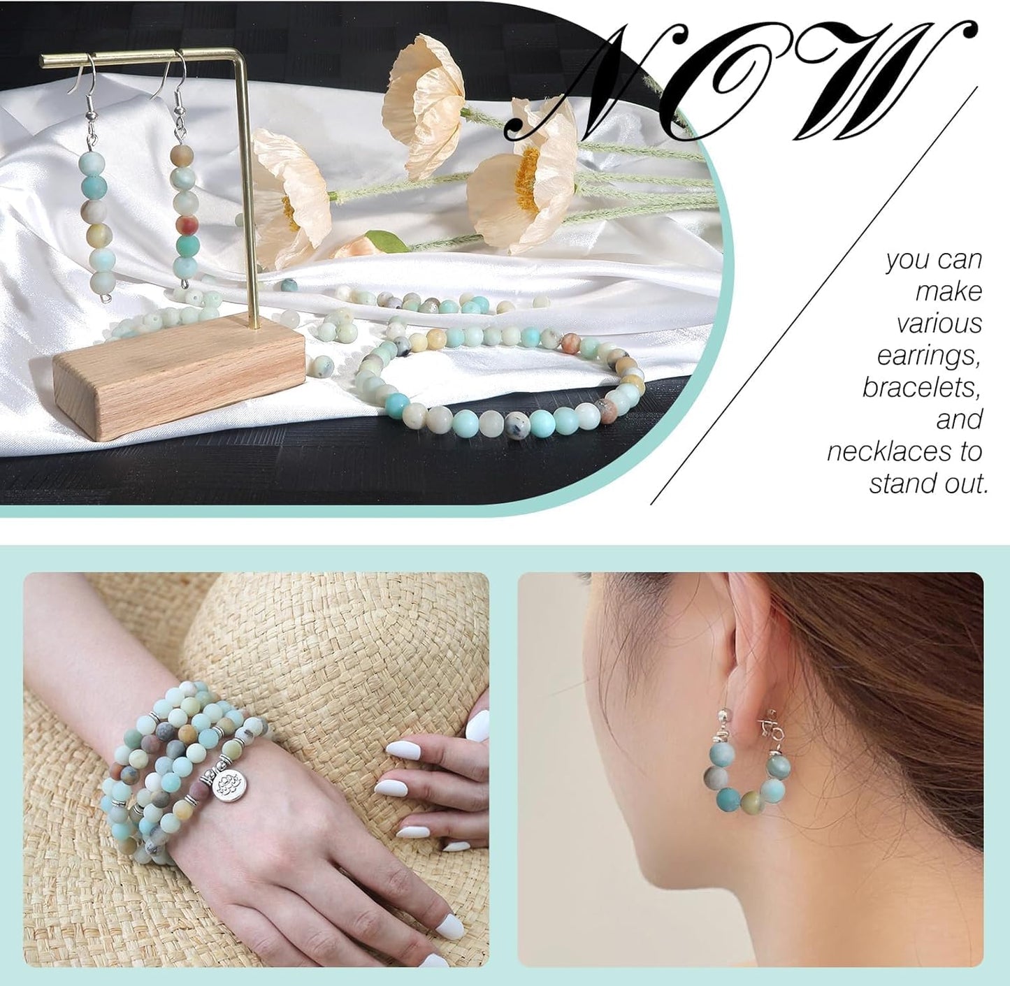 60pcs 6mm Natural Stone Beads Amazonite Beads Crystal Gemstone for Jewelry Making, DIY Bracelet Necklace