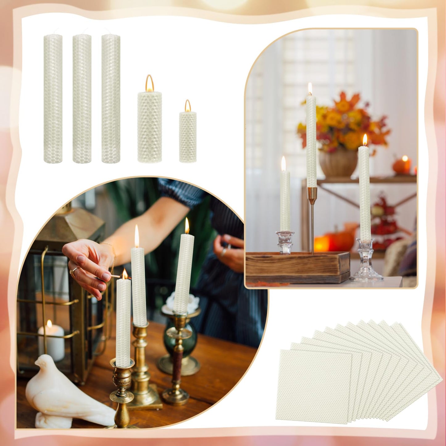 Yuntau 24 Pcs Beeswax Candle Making Kit Ivory Natural Beeswax Sheets DIY Set Include Honeycomb Sheets and Cotton Wicks for Craft Gift Kids Adults Fun Project
